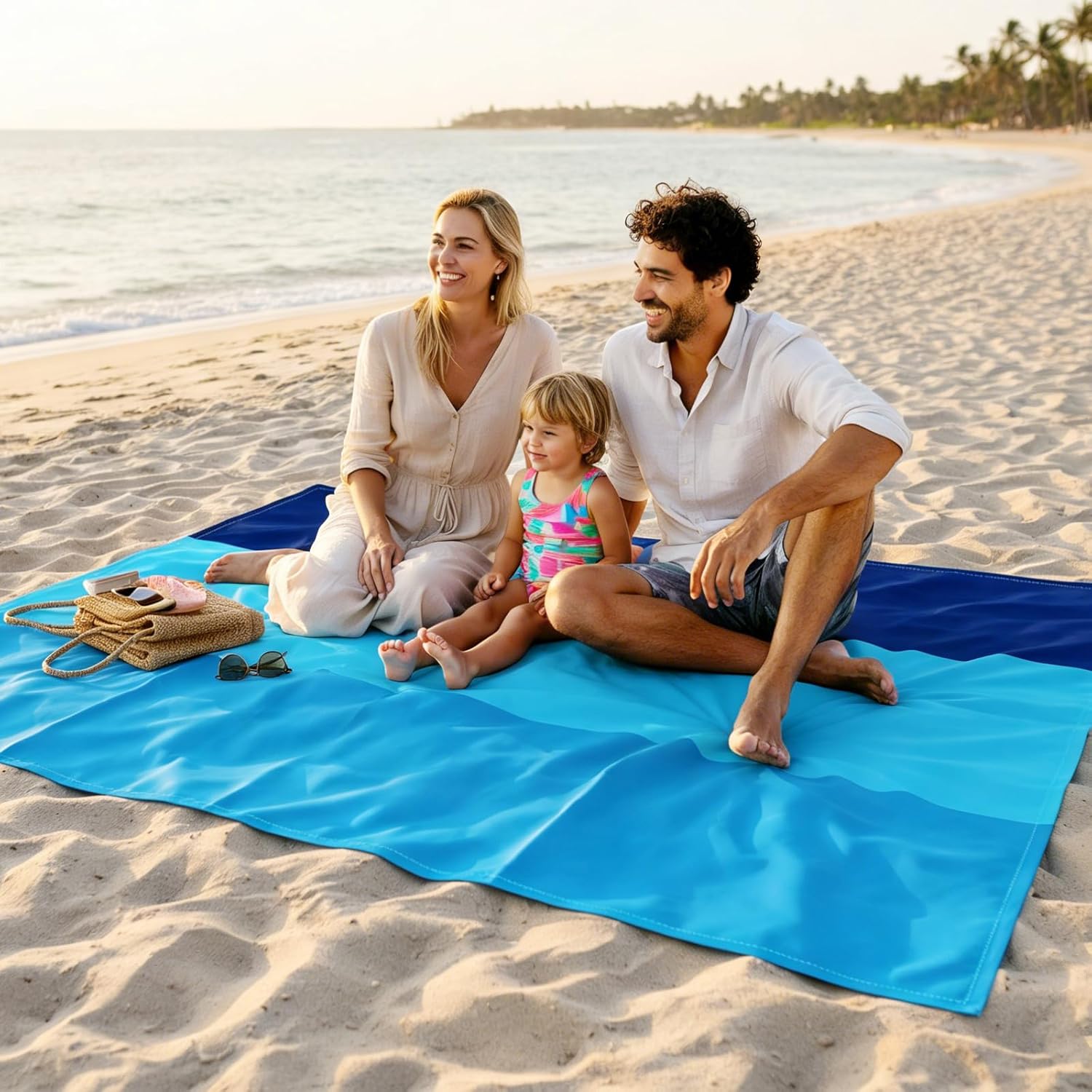 Stranddecke sandfrei 210x200 cm wasserdicht mit Heringe Tasche tragbar
