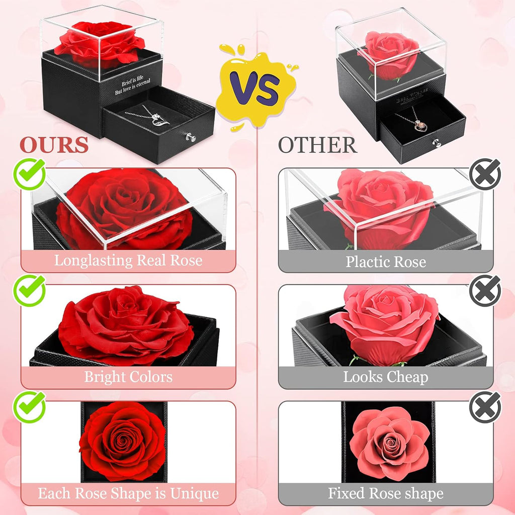 Ewige Rose Geschenkbox fuer Frauen mit I Love You Halskette Schmuckset