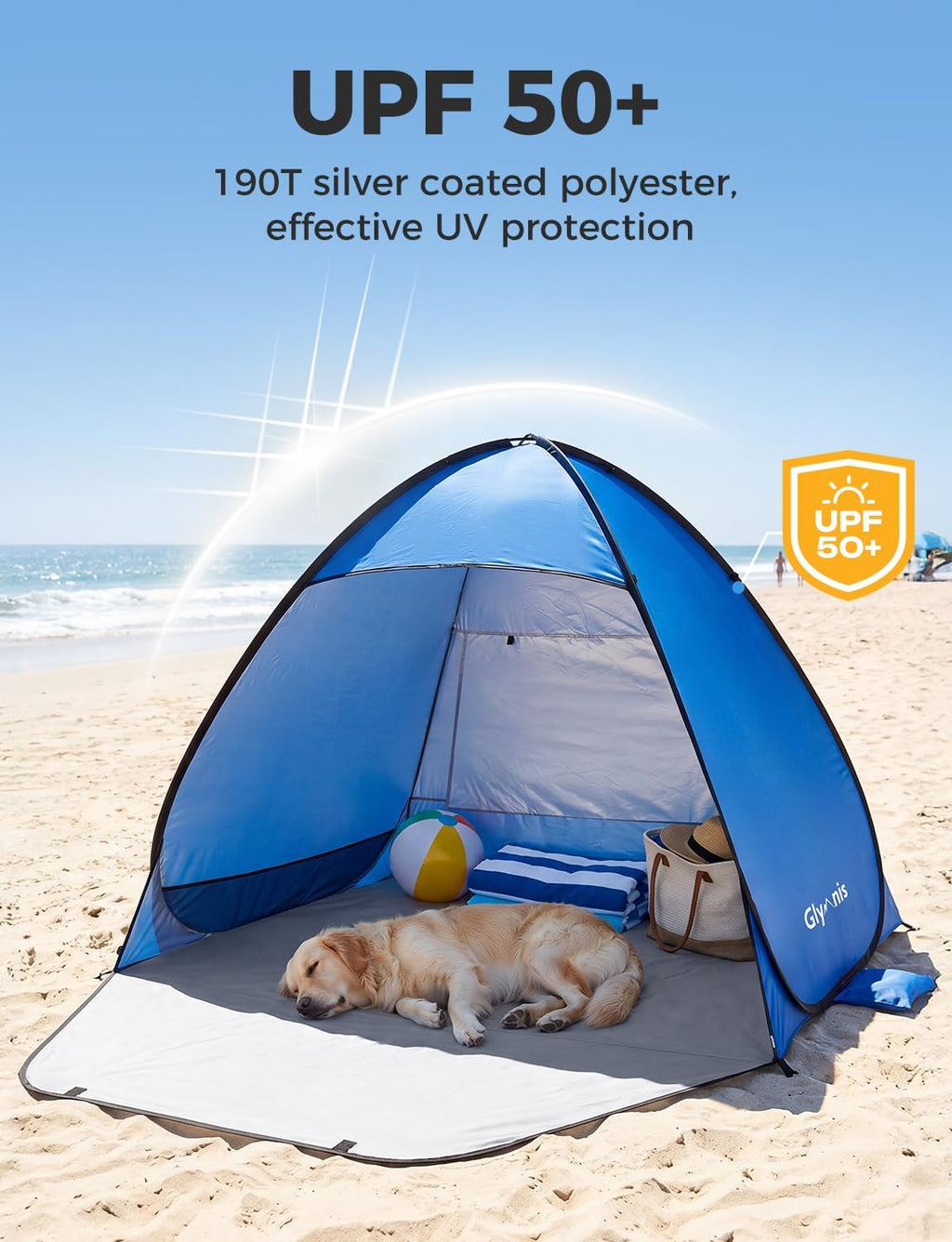 Glymnis Pop-up Strandmuschel Strandzelt UV50+ mit Reissverschlusstuer Windschutz B