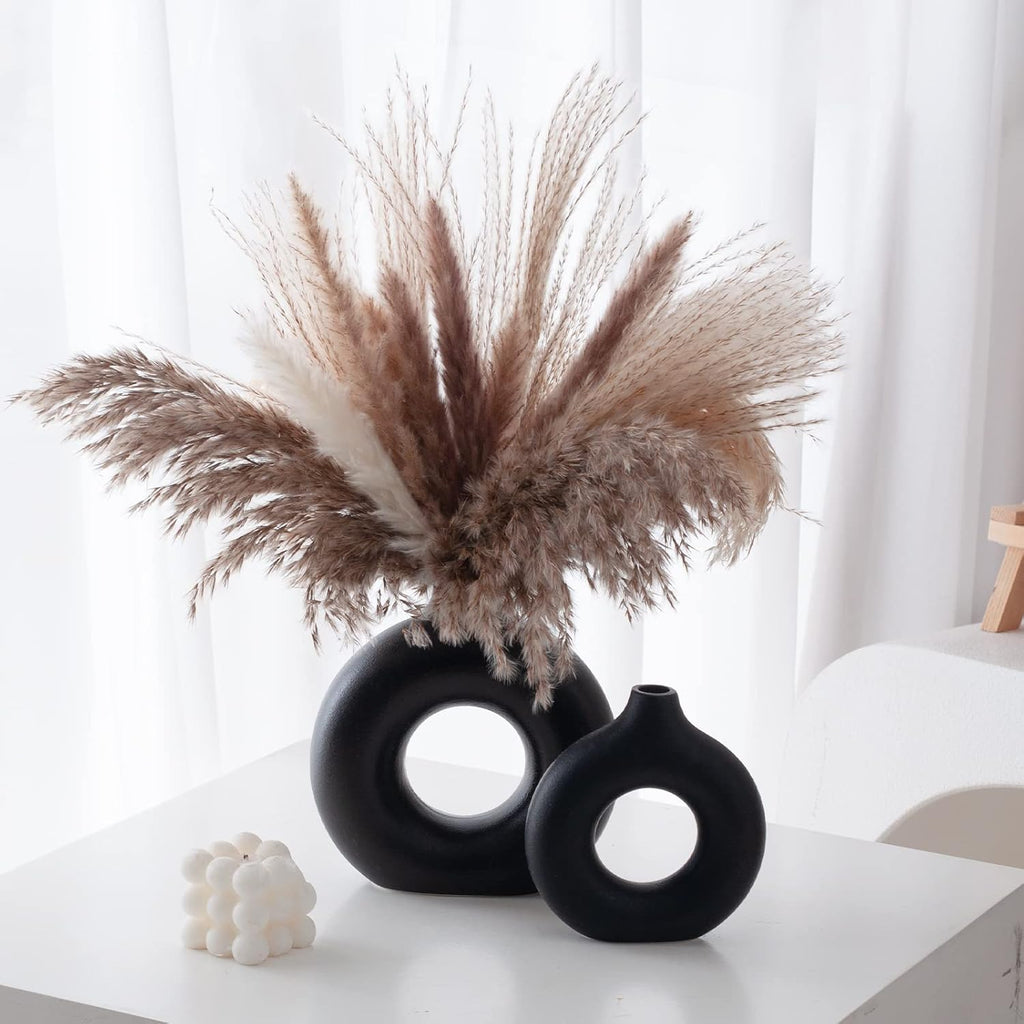 Donut Vasen 2er Set Weiss Matt Boho Nordic Deko Keramikvase