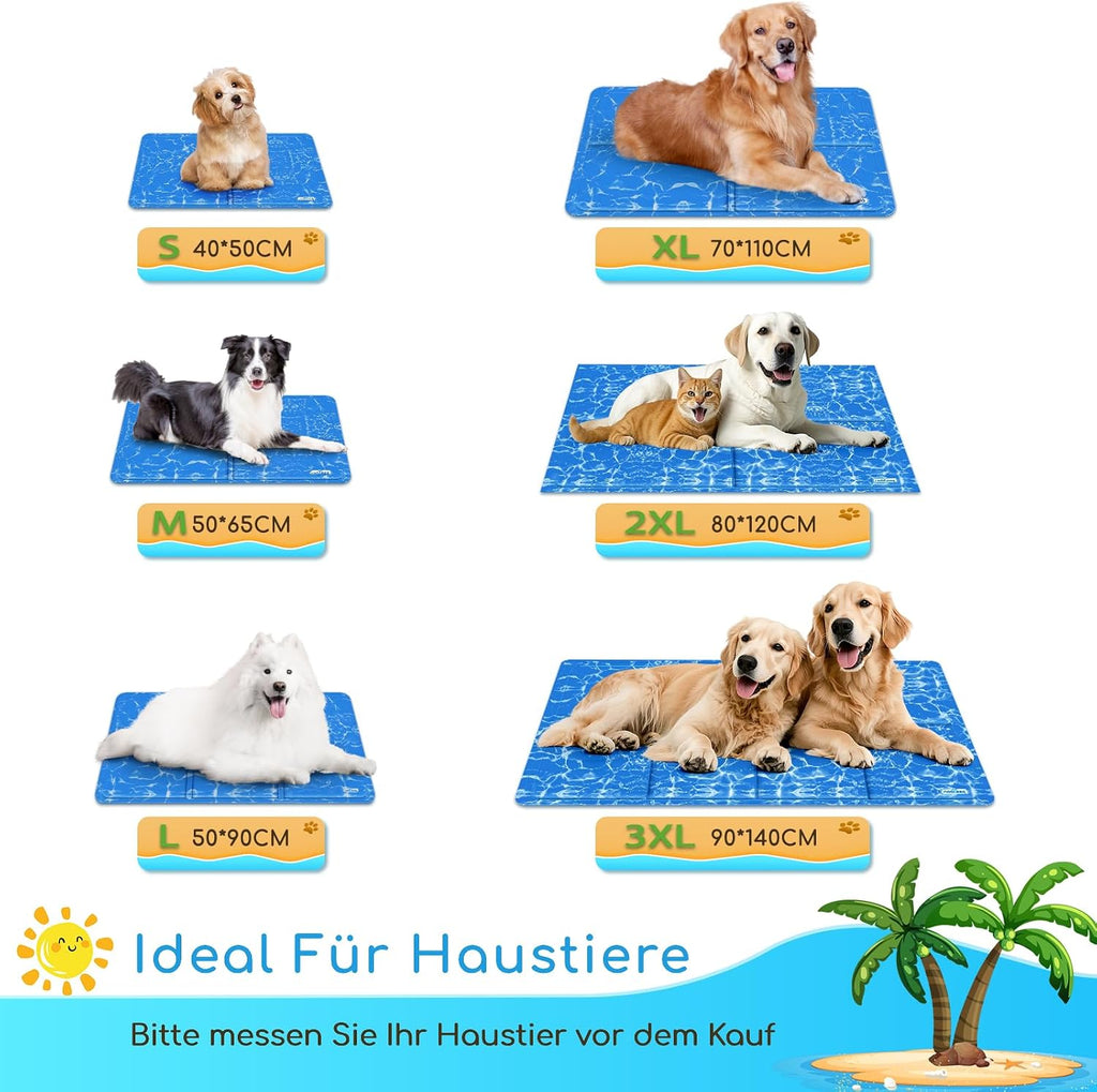 Nobleza Kuehlmatte fuer Hunde 65×50 cm Gel 2cm-80cm Hellblau selbstkuehlend