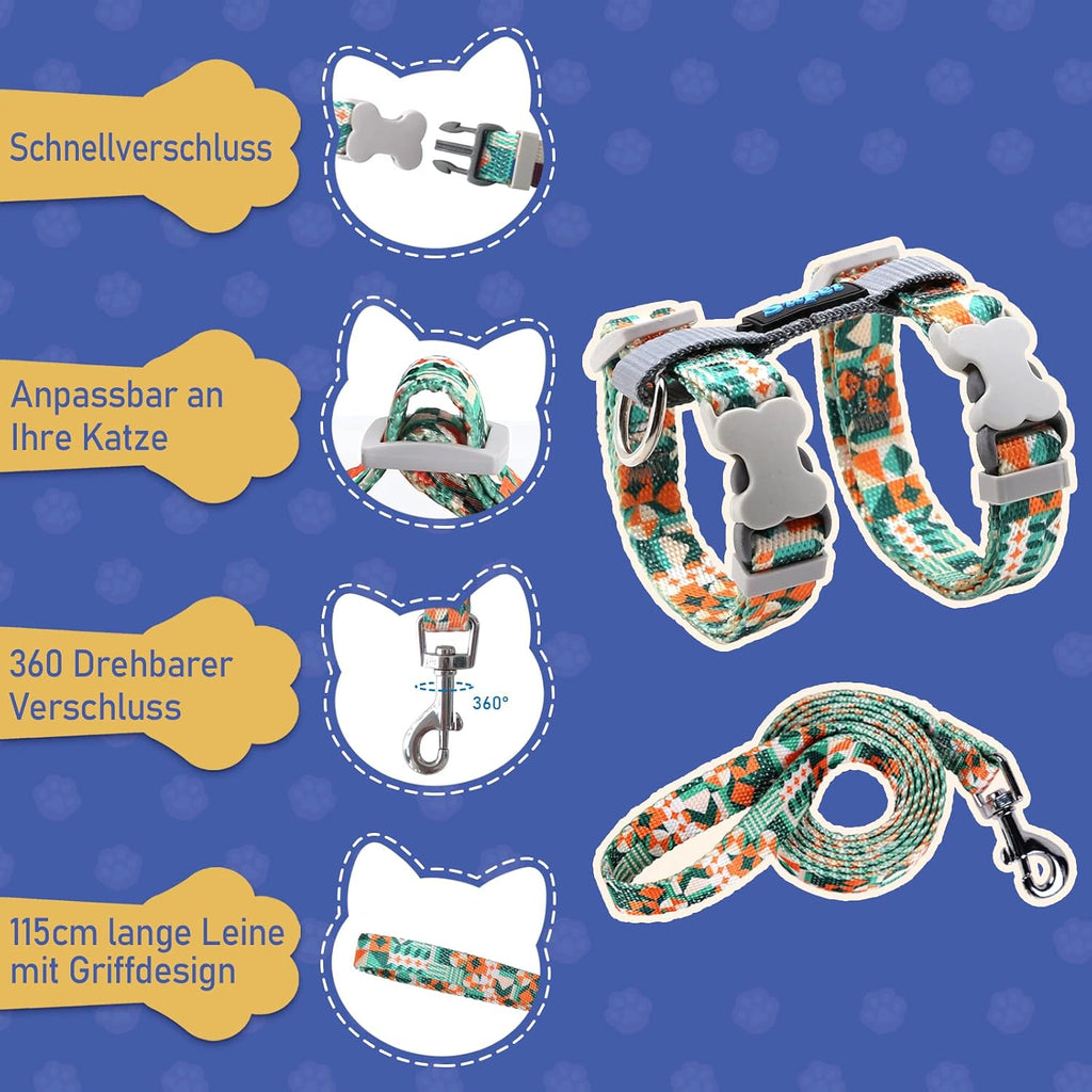 Supet Katzengeschirr verstellbar 33cm-53,3cm ausbruchsicher Weste mit Leine