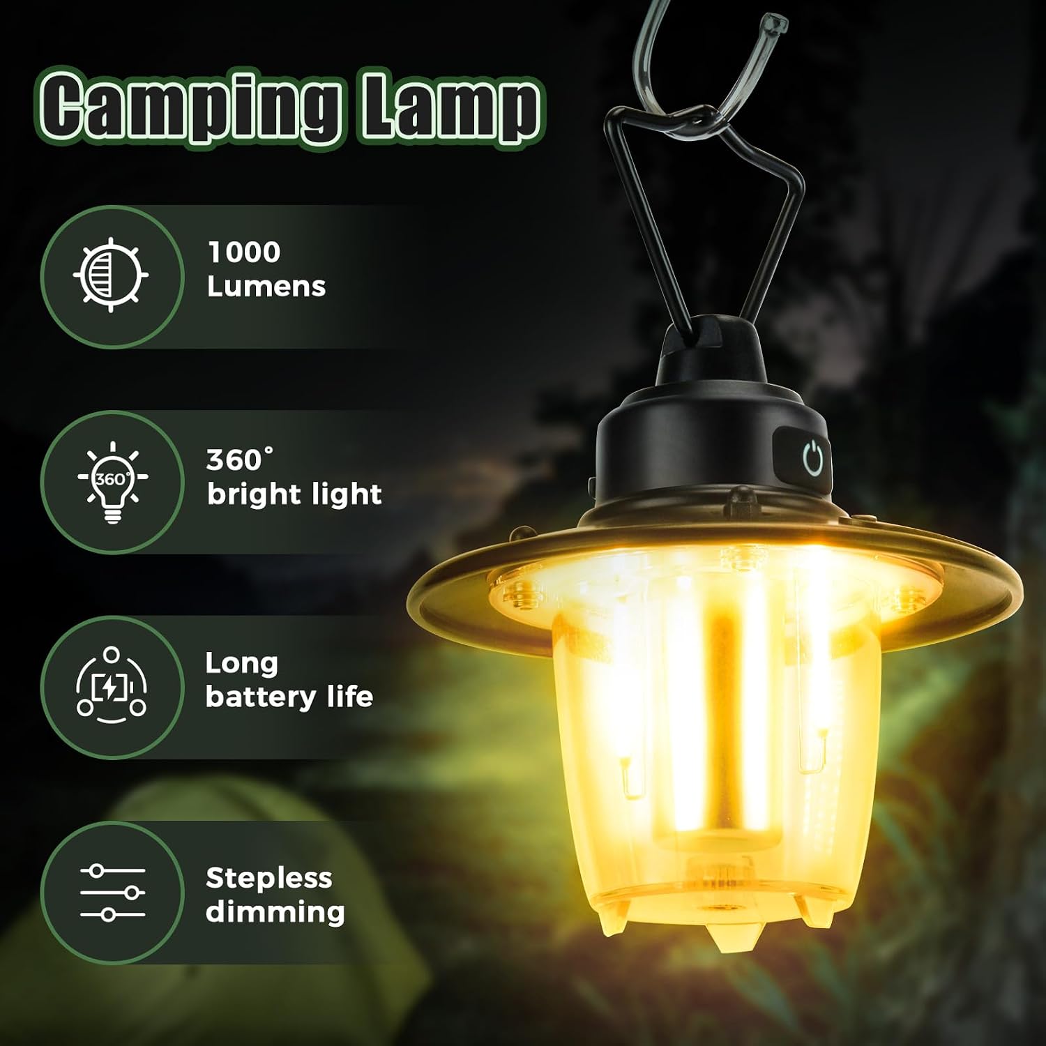 LED Campinglampe 2800 mAh Aufladbar IP65 Tragbare Campingleuchte mit Haken