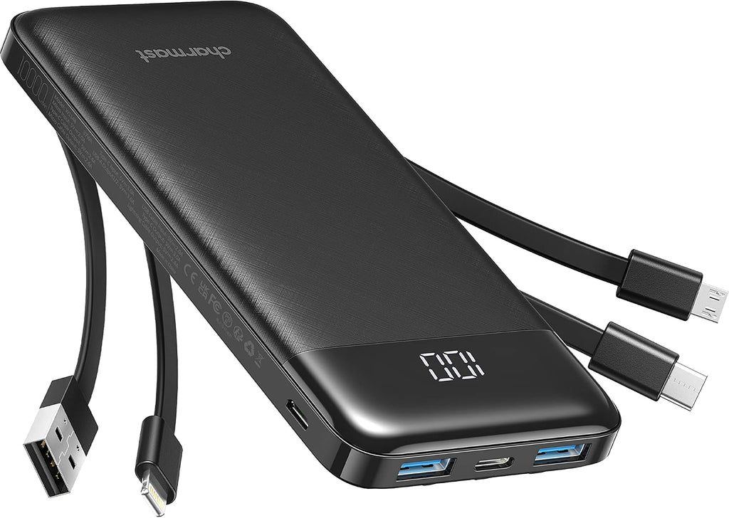 Charmast Powerbank 10000 mAh Slim mit LED-Display, 6 Ausgaenge, USB-C