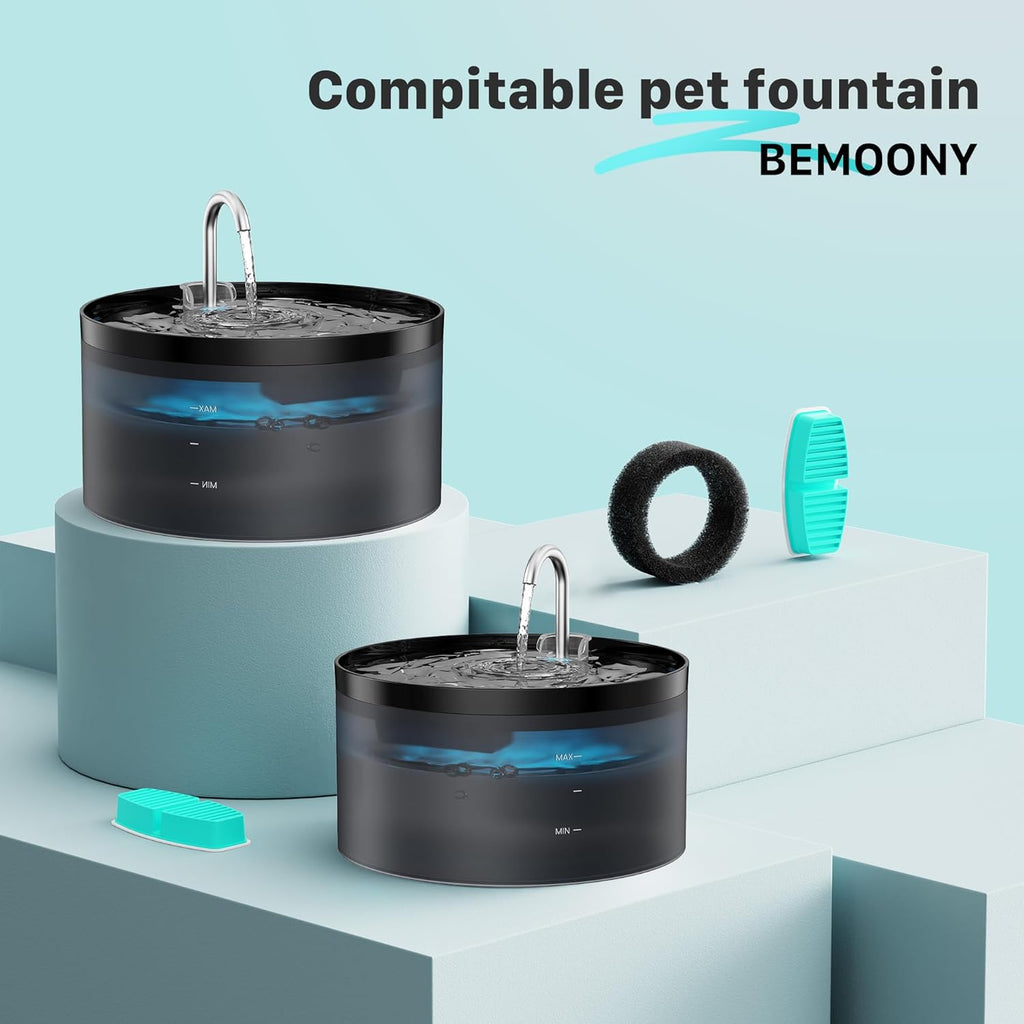 BEMOONY Katzenbrunnen mit LED, 6 Filter + 3 Schaumstofffilter, leise Pumpe