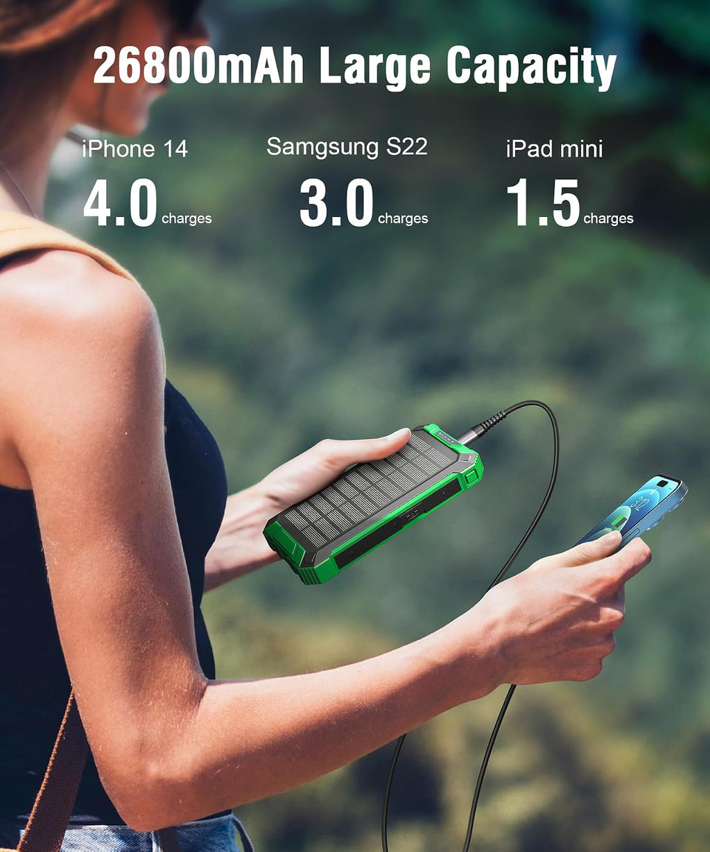 Solar Powerbank 26800 mAh 15W USB‑C Ein-/Ausgang Wireless Solarladegeraet mit Tas