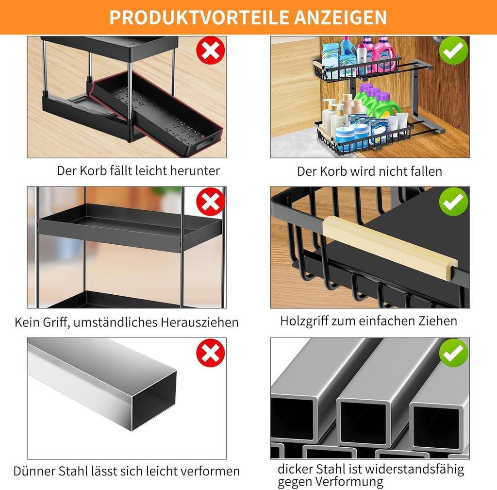 Unter Waschbecken Organizer 2 Etagen Ablage Regal fuer Kuechenschrank
