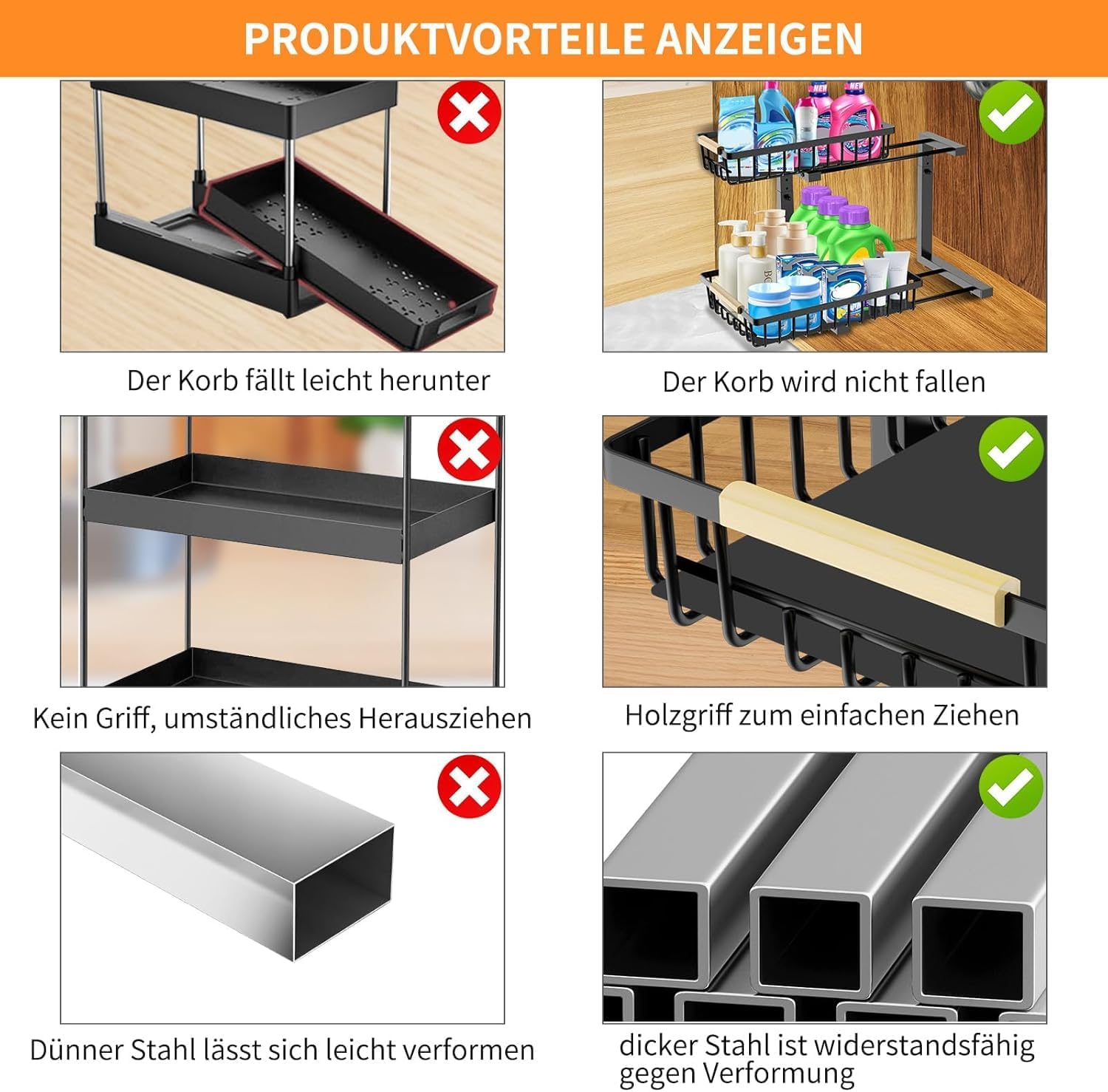 Unter Waschbecken Organizer 2 Etagen Ablage Regal fuer Kuechenschrank