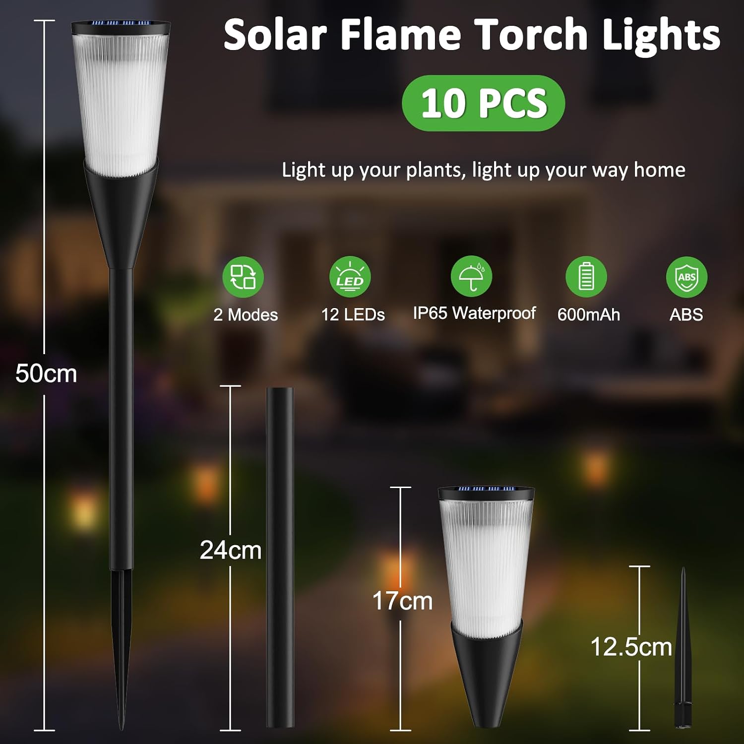 Solarlampen Gartenfackeln 6er Set mit Flammeneffekt, IP65 Wetterfest, 2 Modi