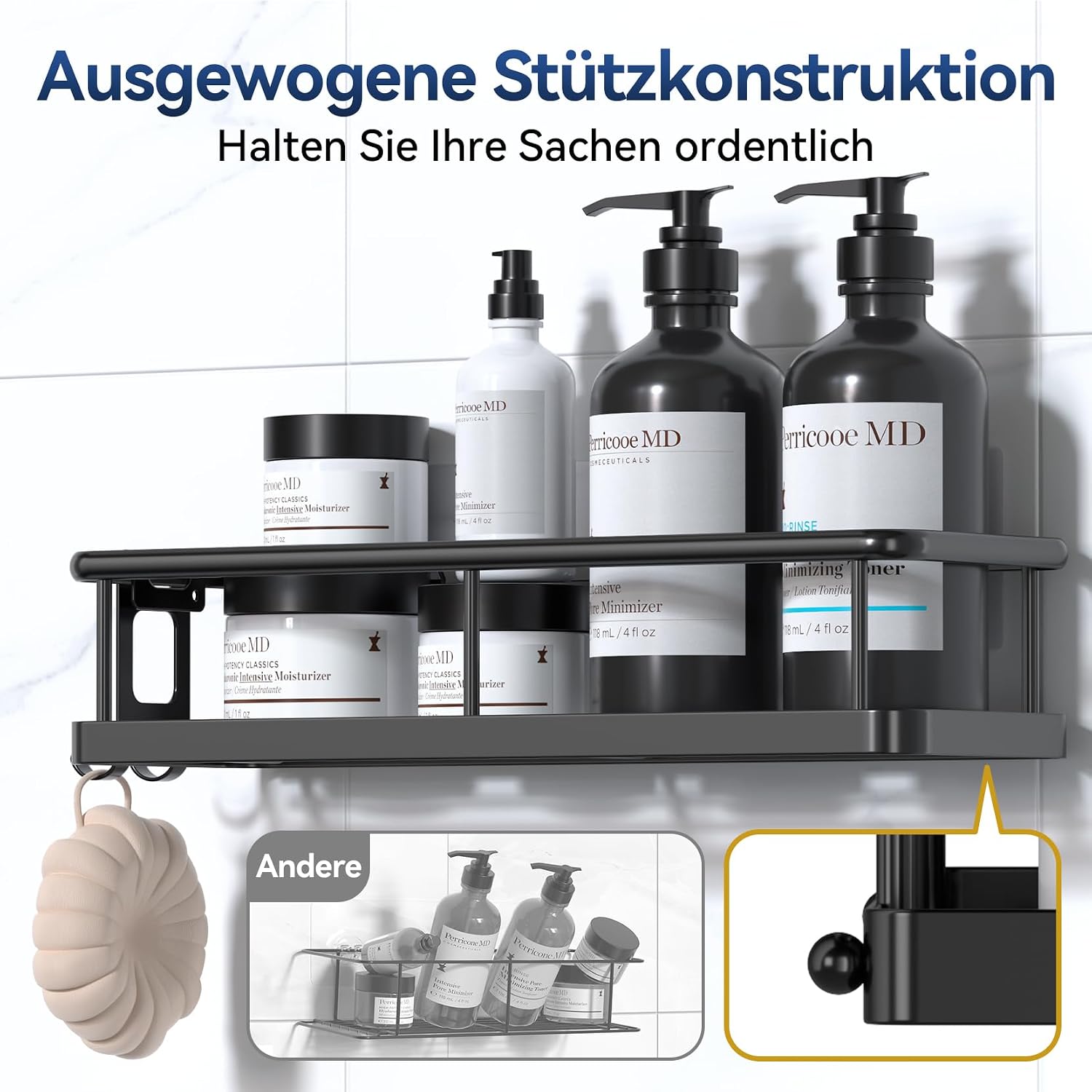 YASONIC Duschablage Schwarz zum Kleben ohne Bohren Badregal