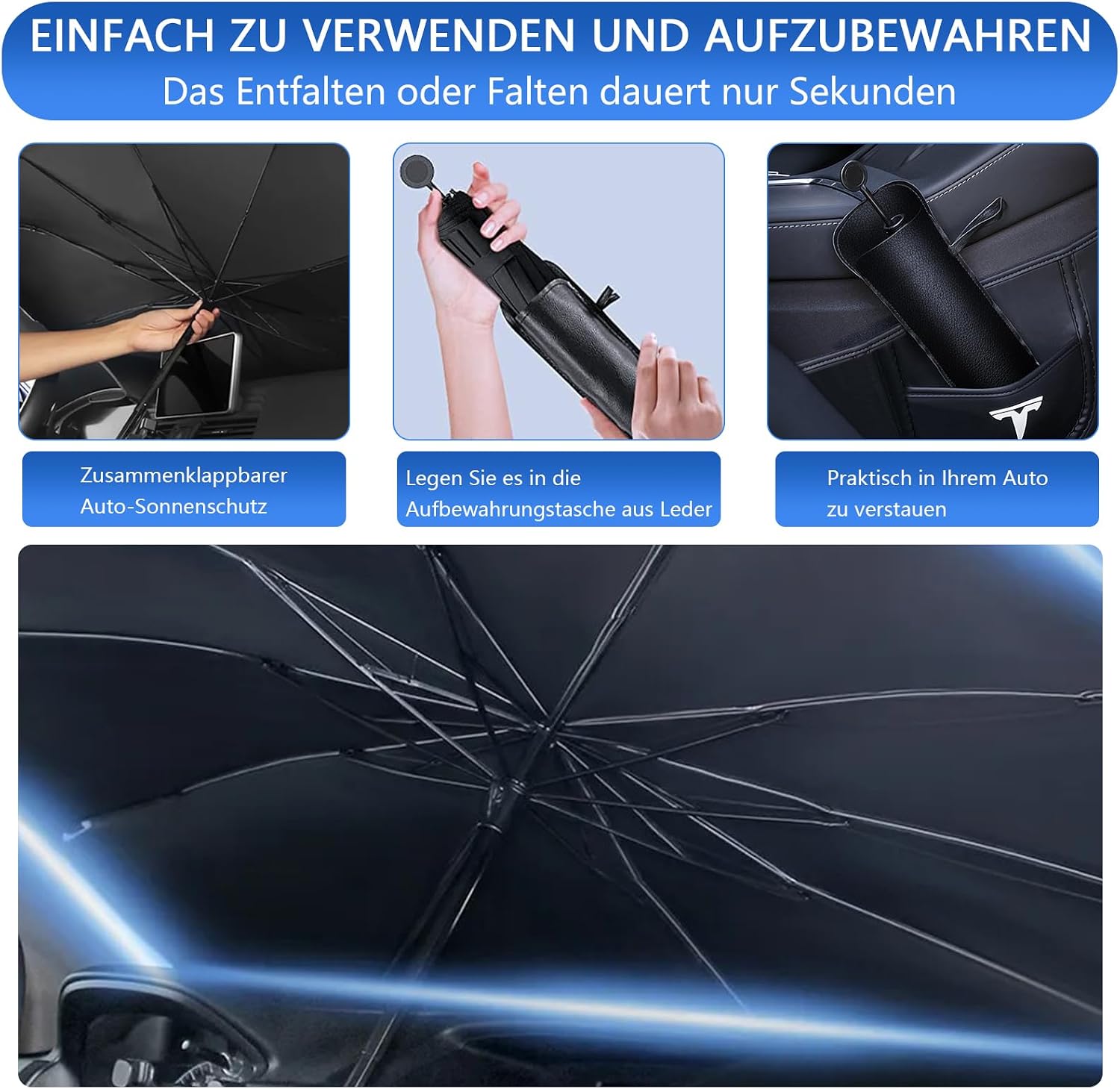 Sonnenschutz Frontscheibe 145x83 cm UV- und Waermeschutz, passend 65cm-83cm