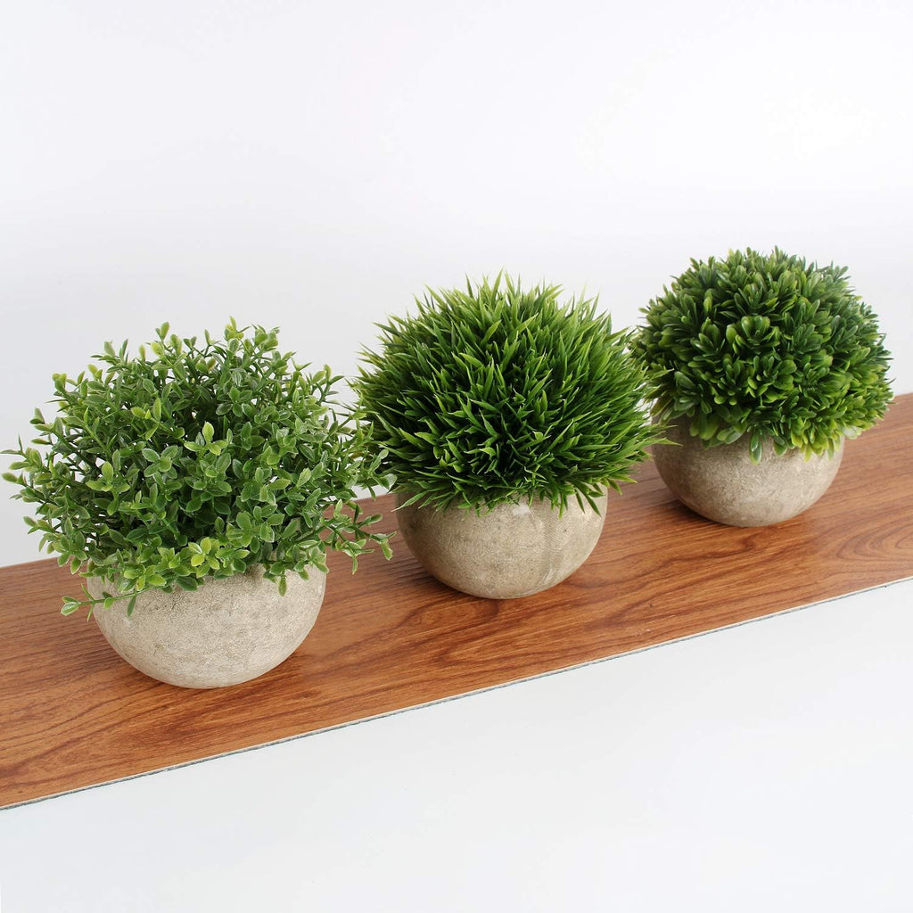 Gomaihe Kuenstliche Zimmerpflanze 3er Set mit grauen Toepfen 9,5×13 cm
