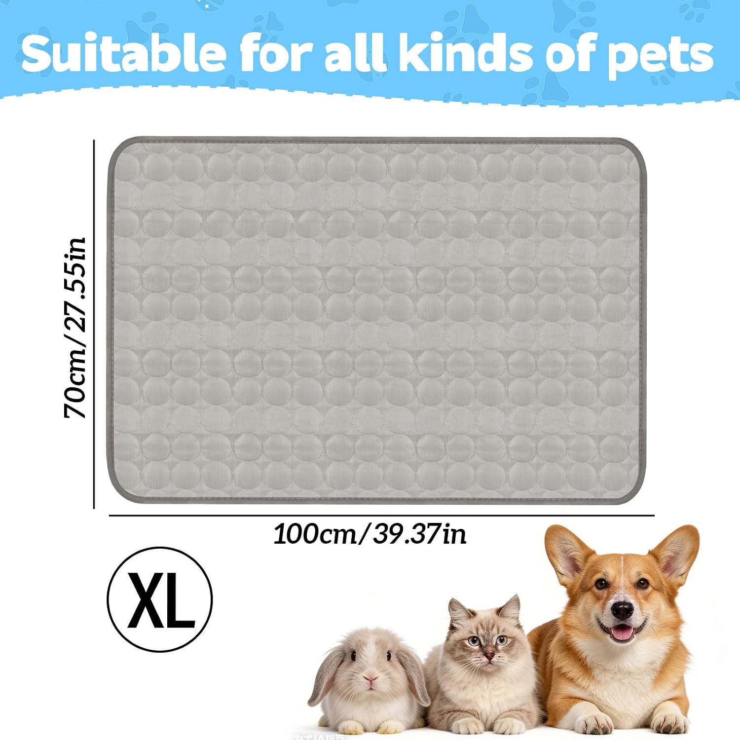 Kuehlmatte Hund XL 100x70 cm Grau - Kuehlkissen Haustier fuer Auto und Zuhause