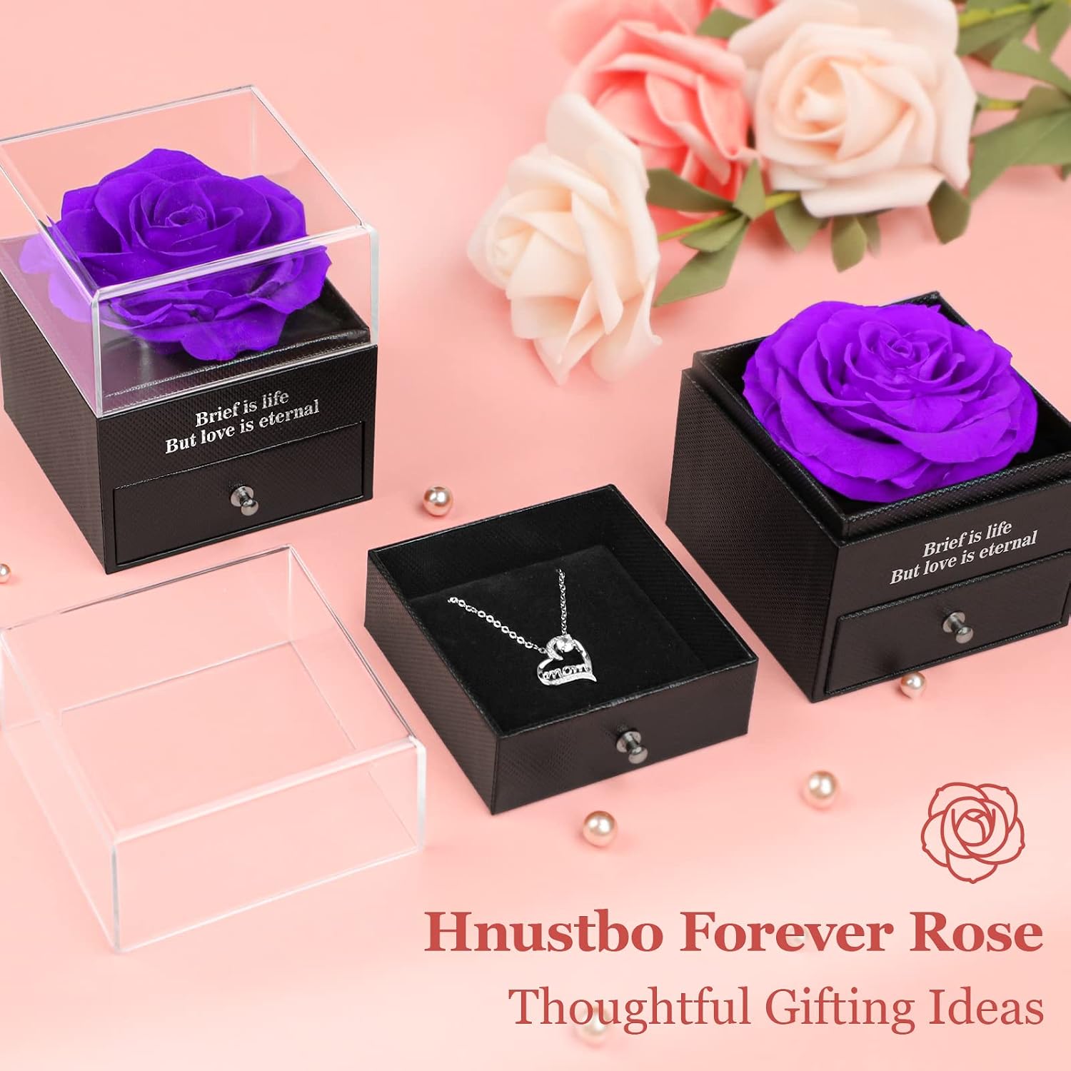 Ewige Rose Geschenkbox fuer Frauen mit I Love You Halskette Schmuckset
