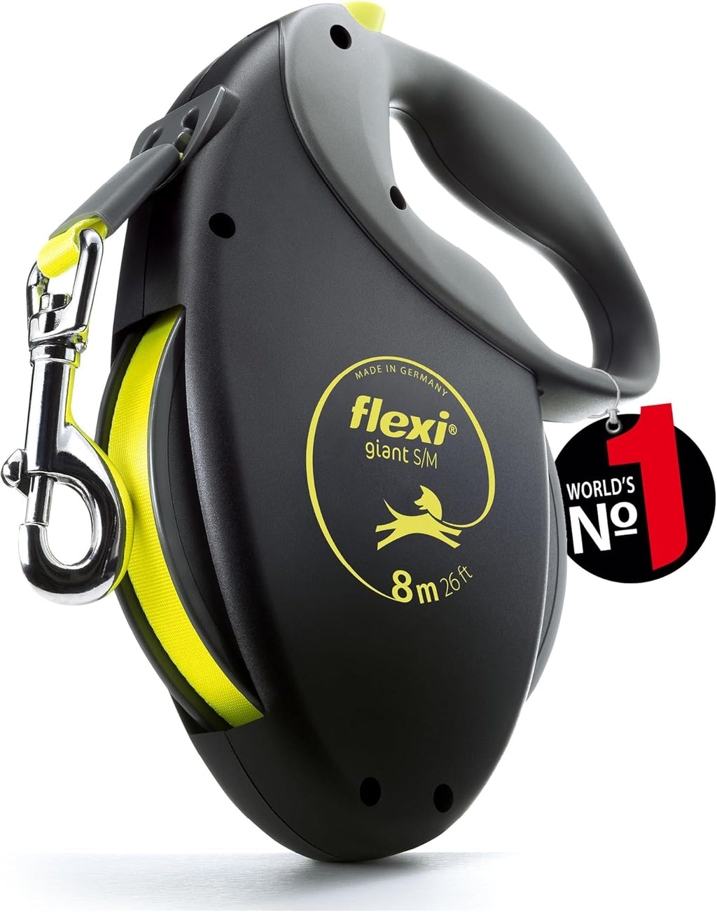 flexi Giant S/M 8 m Gurt-Rollleine schwarz/neon-gelb fuer Hunde bis 25 kg