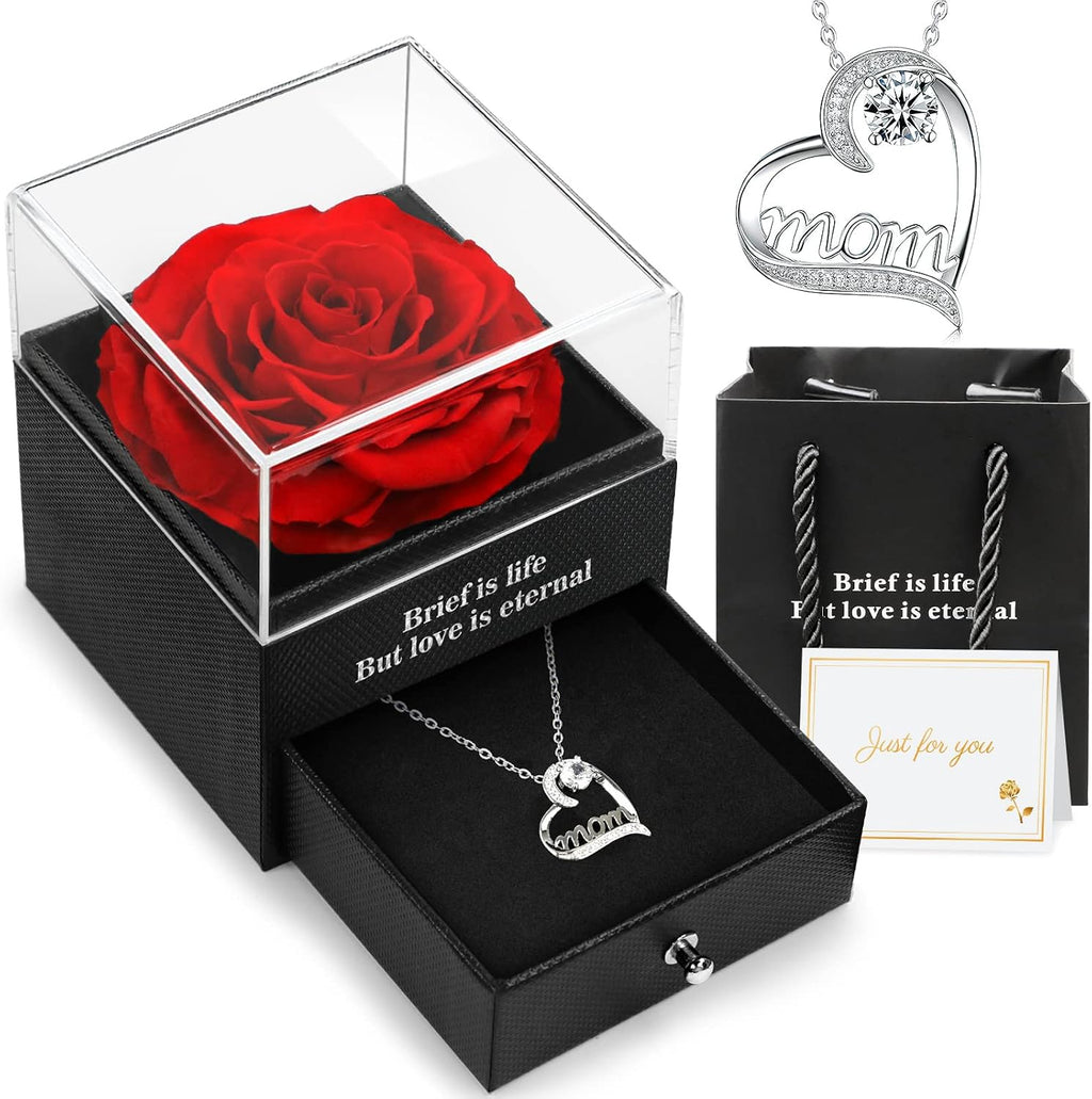 Ewige Rose Geschenkbox fuer Frauen mit I Love You Halskette Schmuckset