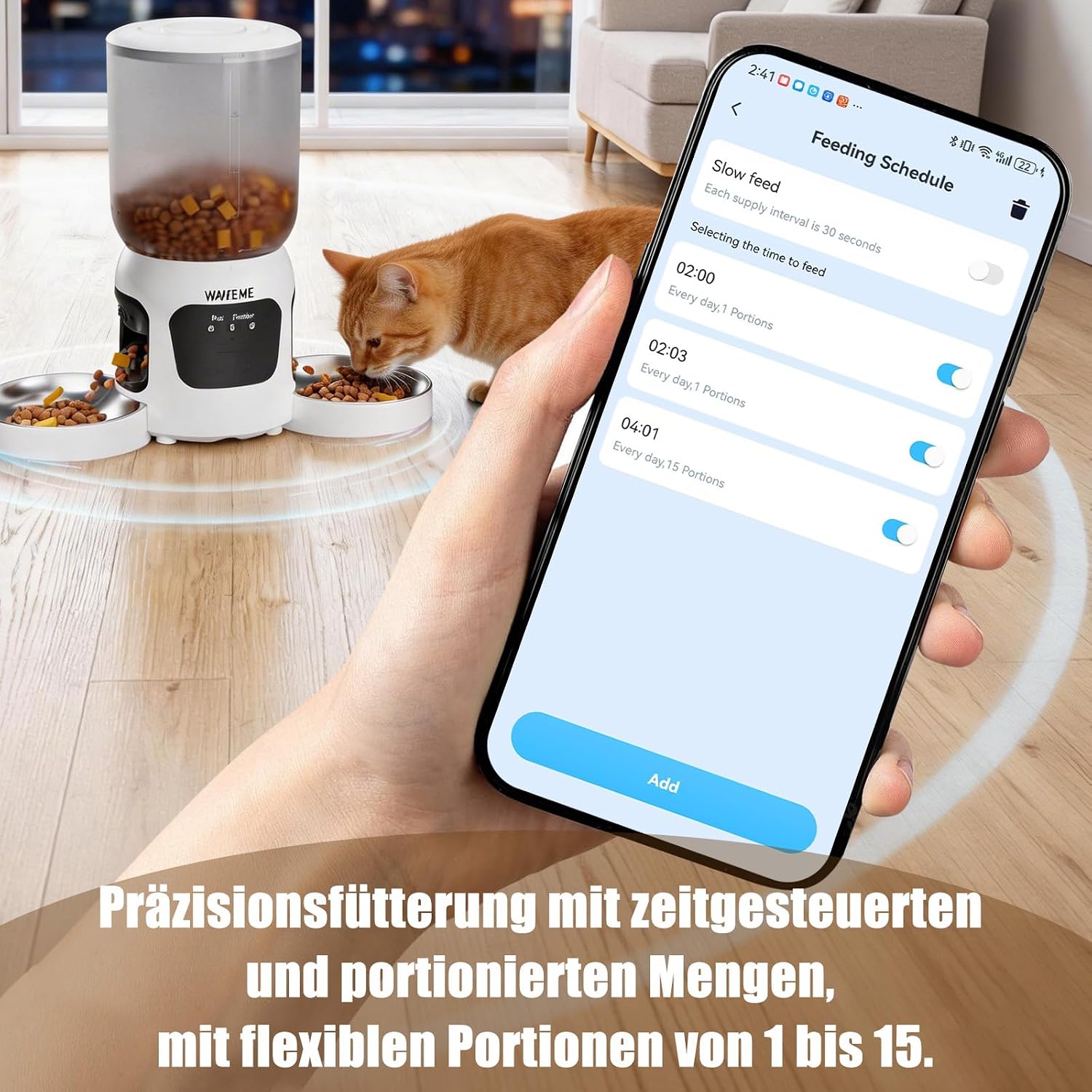 Futterautomat fuer Katzen und Hunde mit App Steuerung und Sprachaufnahme