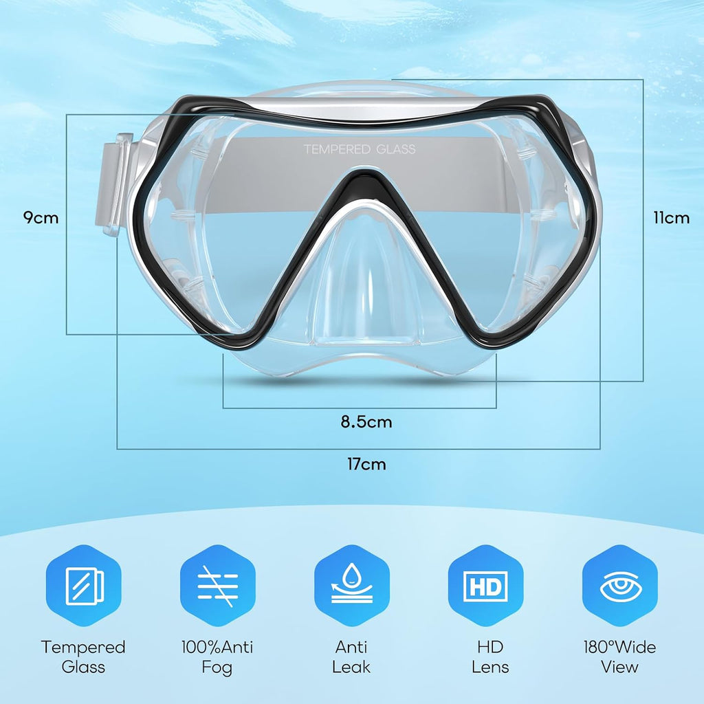 Findway Tauchmaske Erwachsene Teenager 180° Panorama-Glas Anti-Fog Nasenabdeckun