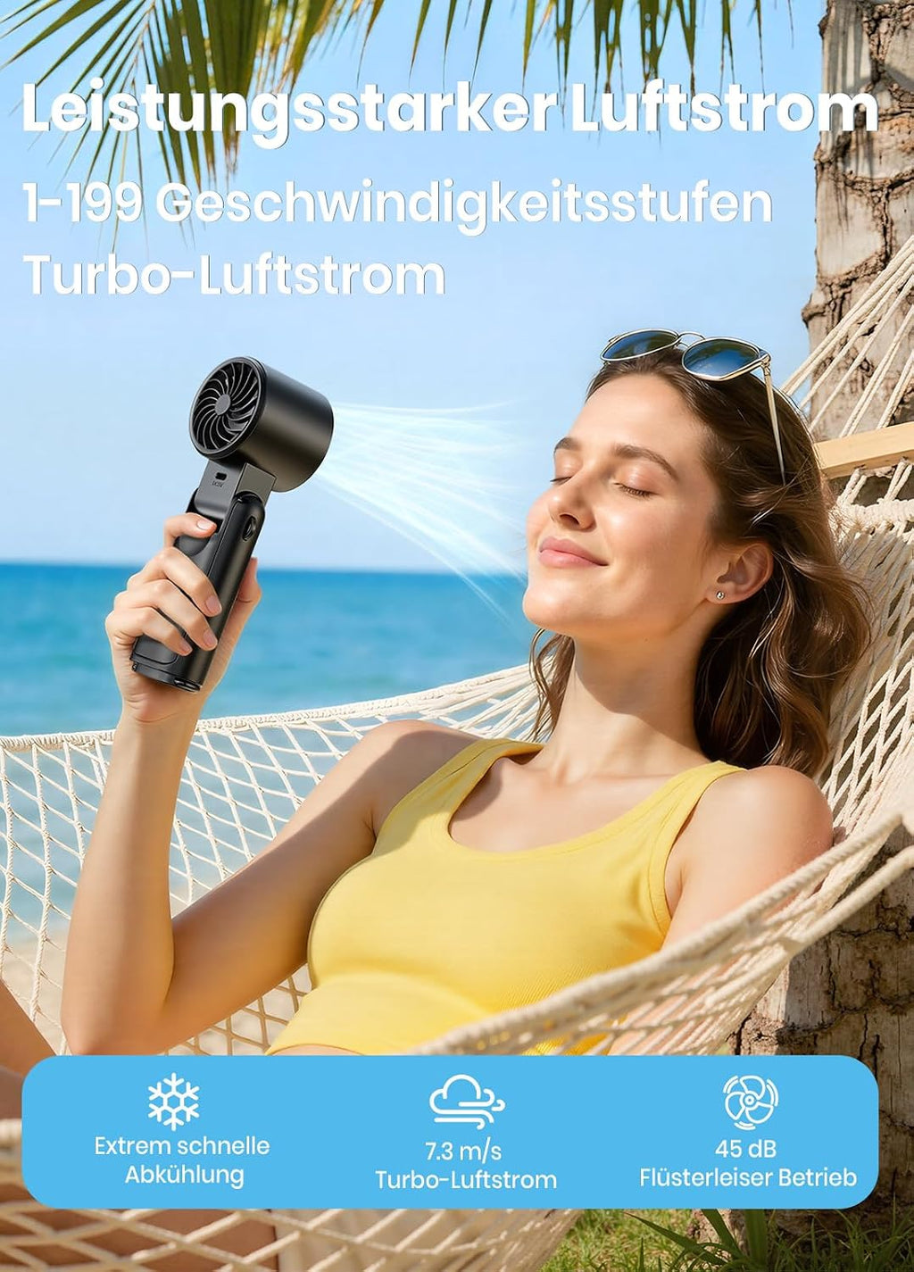 Akku Handventilator 3-in-1 mit Clip LED-Display 1-199 Stufen Tisch Nacken
