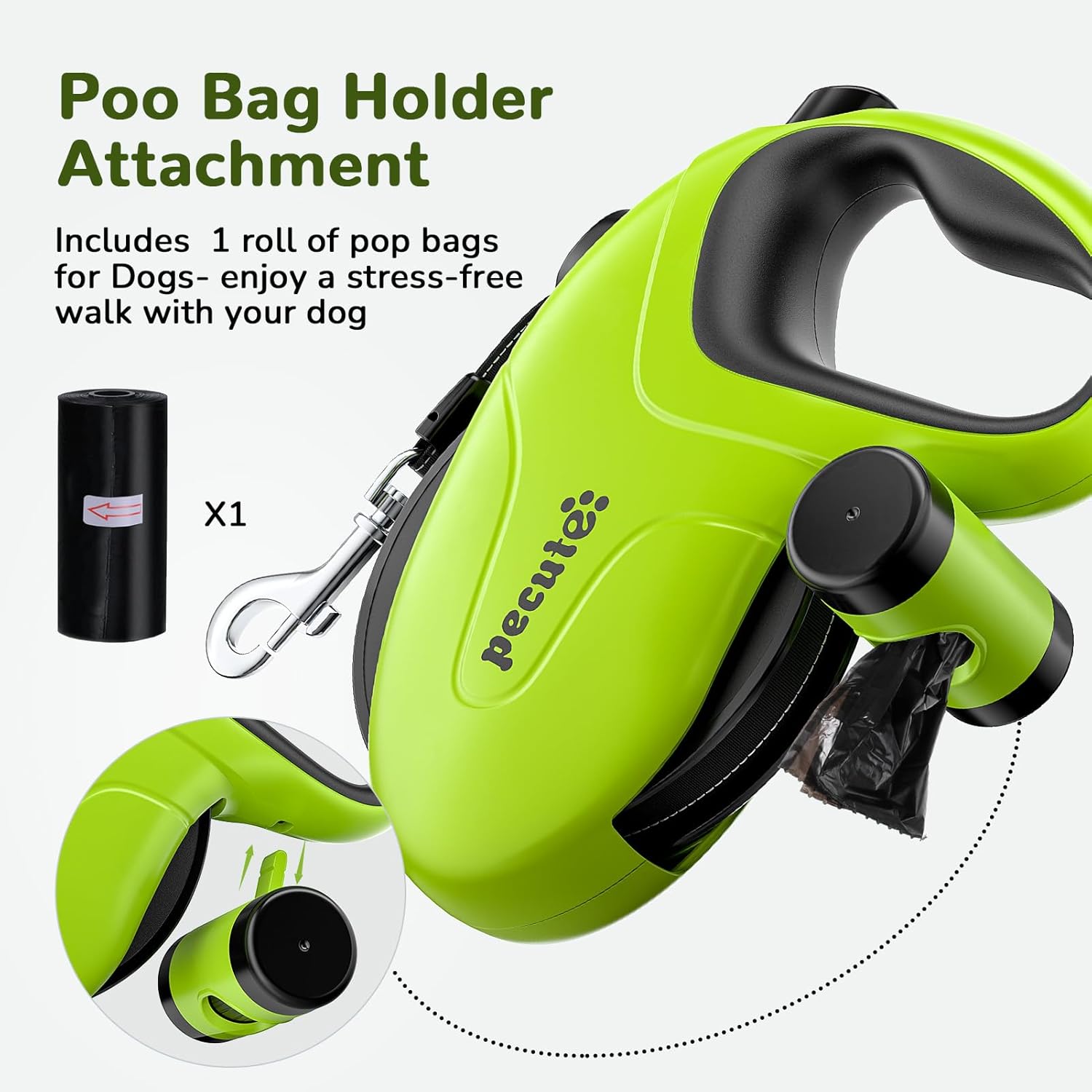 Pecute Rollleine 8m-10m 360° Anti-Verhedderung Stoppergriff bis