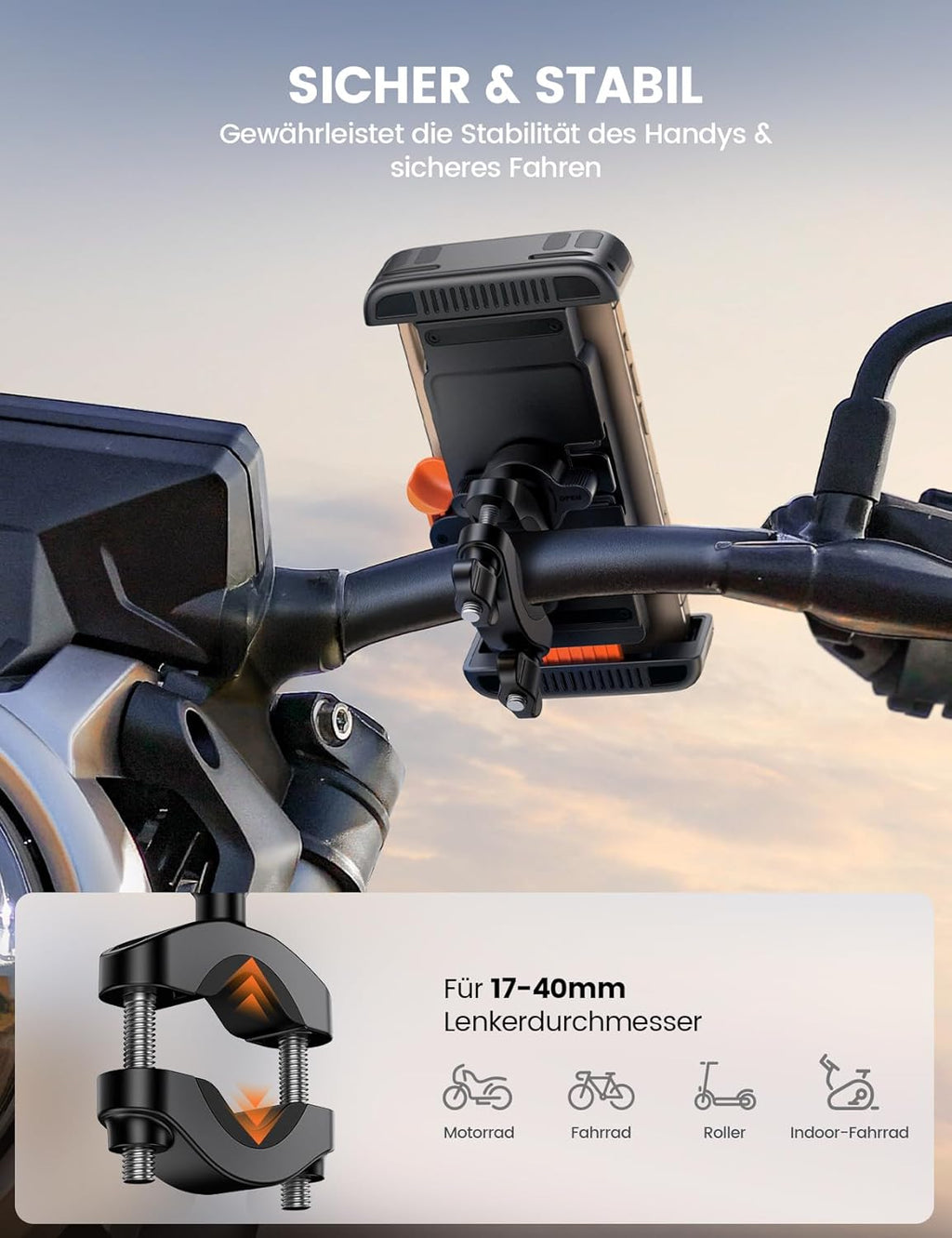 Handyhalterung Fahrrad Lenker 6-7 Zoll Schnellverschluss Universal