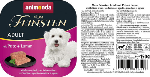 animonda vom Feinsten Nassfutter Hundefutter 22x150g Pute & Lamm getreidefrei