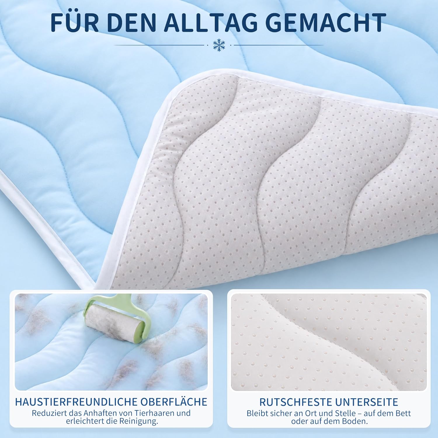 Angelpet Kuehlmatte 120x90 cm fuer Hunde Katzen, gel-frei, rutschfest, blau