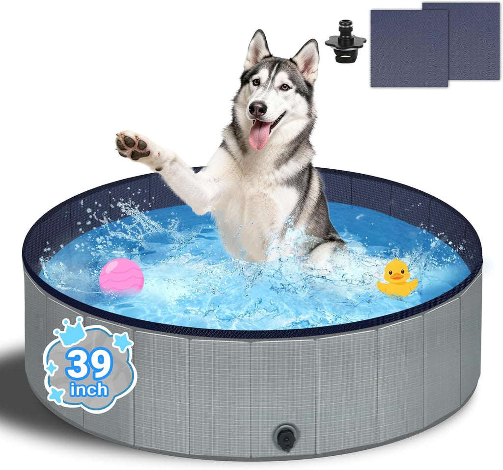 Faltbarer Hundepool Grau 100x30 cm, rutschfester Boden, 100cm-180cm