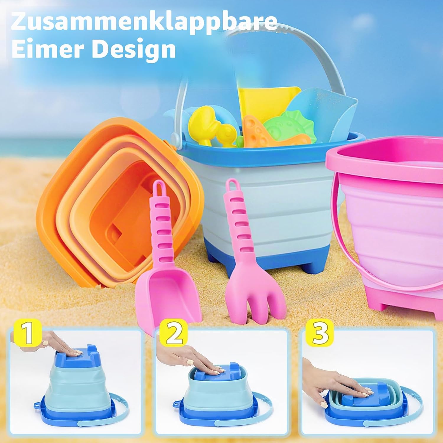 Sandspielzeug Set 14-tlg. Kinder Strandspielzeug mit Eimer Foermchen Schaufel