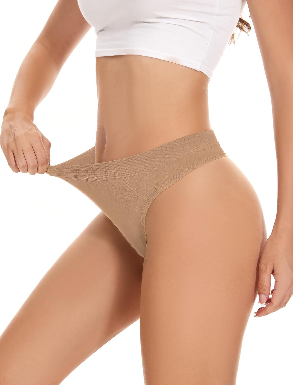 VOENXE nahtloser Damen String Tanga mit hohem Bund, unsichtbar, XS-XXL