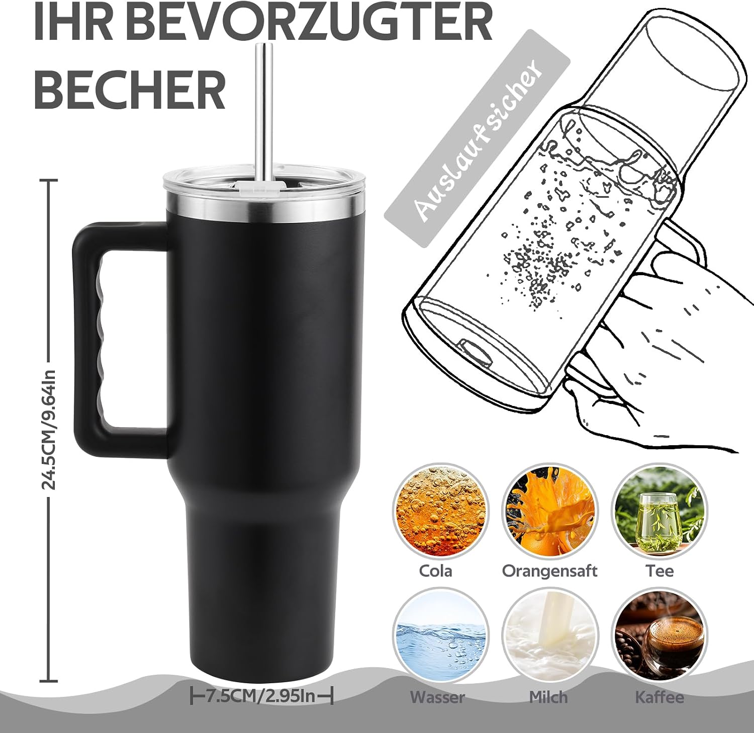 Thermobecher mit Strohhalm und Henkel Sakura Rosa