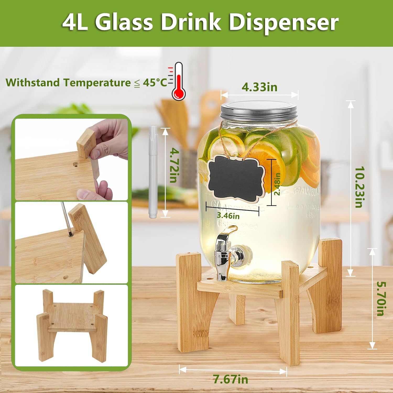 Hisredsun Getraenkespender Glas 2x4L mit Staender und Zapfhahn