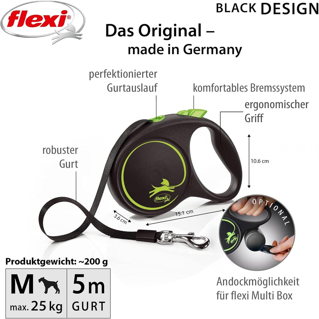 flexi Black Design S Roll-Leine 5m fuer Hunde bis schwarz/silber 5m