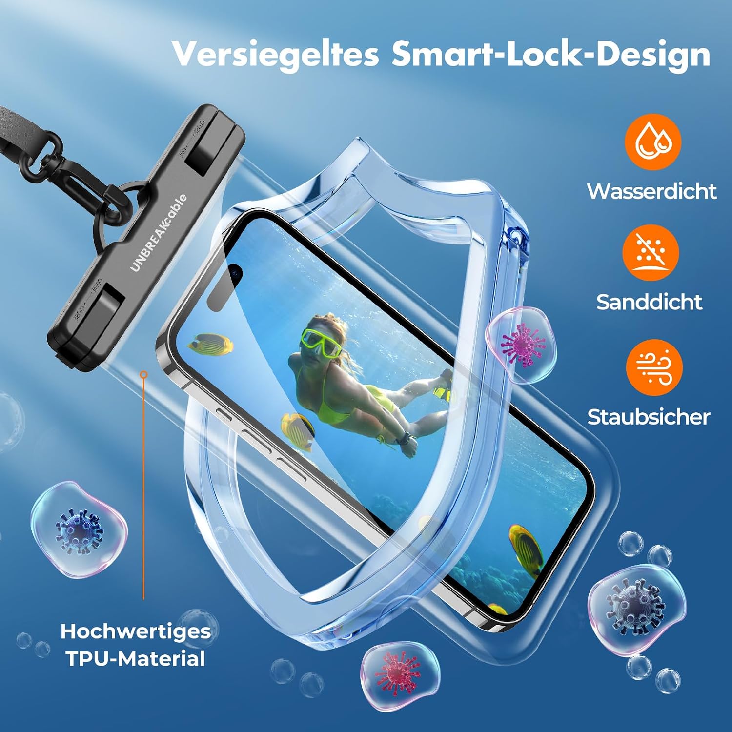 UNBREAKcable wasserdichte Handytasche 2er Set 7,0" IPX8 Universal Kristallklar