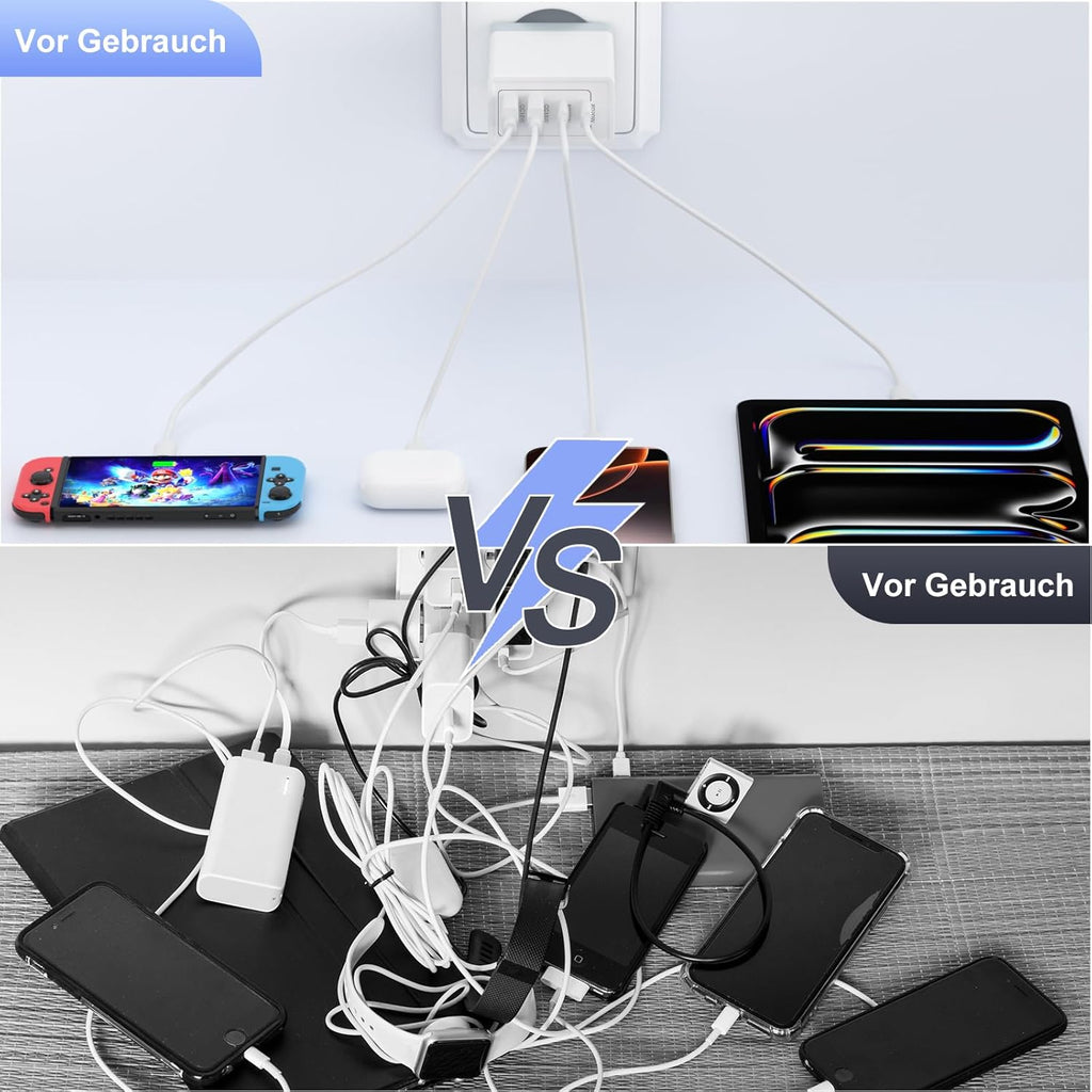 45W USB C Ladegeraet 4 Port Schnellladegeraet mit USB A und USB C