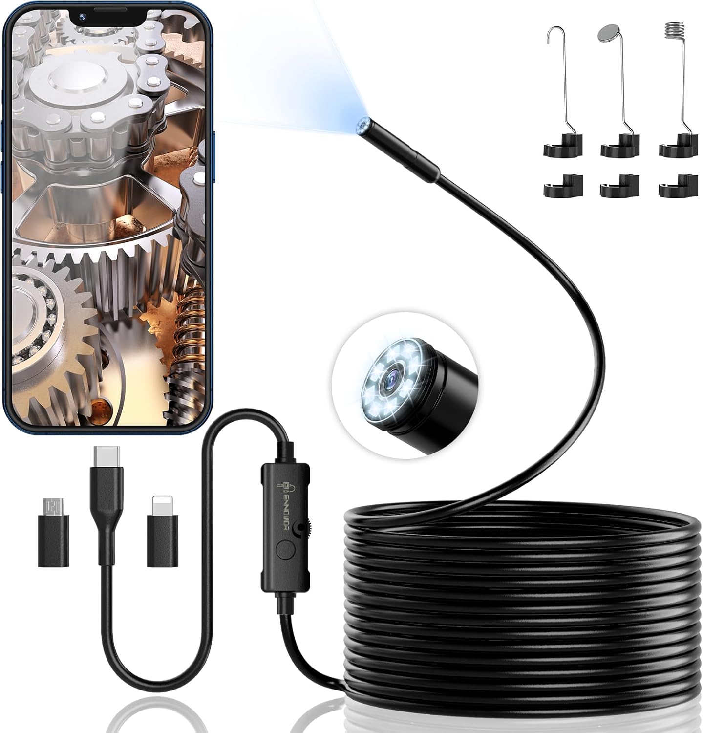 Ennovor Endoskopkamera 1920 HD wasserdicht IP67 5m-10m mit 8 LED fuer Android Tab