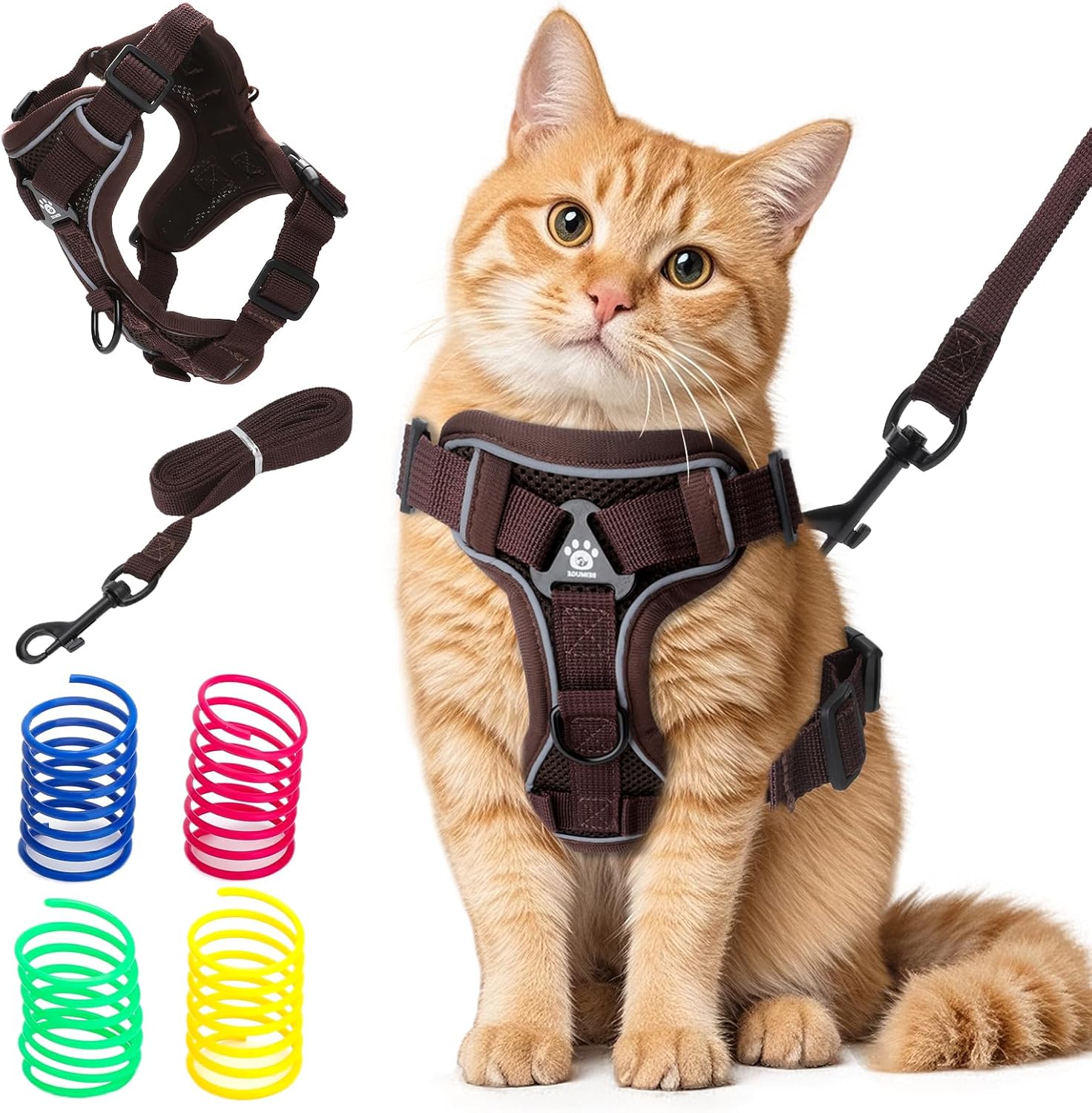 Katzengeschirr ausbruchsicher reflektierend mit Leine und Spielzeug