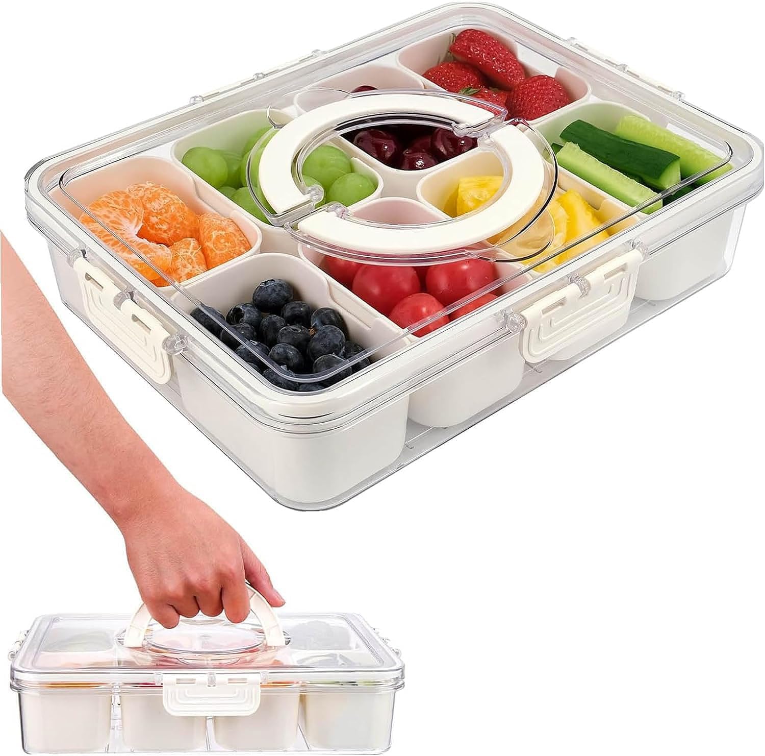 Snackbox 8 Faecher mit Deckel und Griff Serviertablett Picknick
