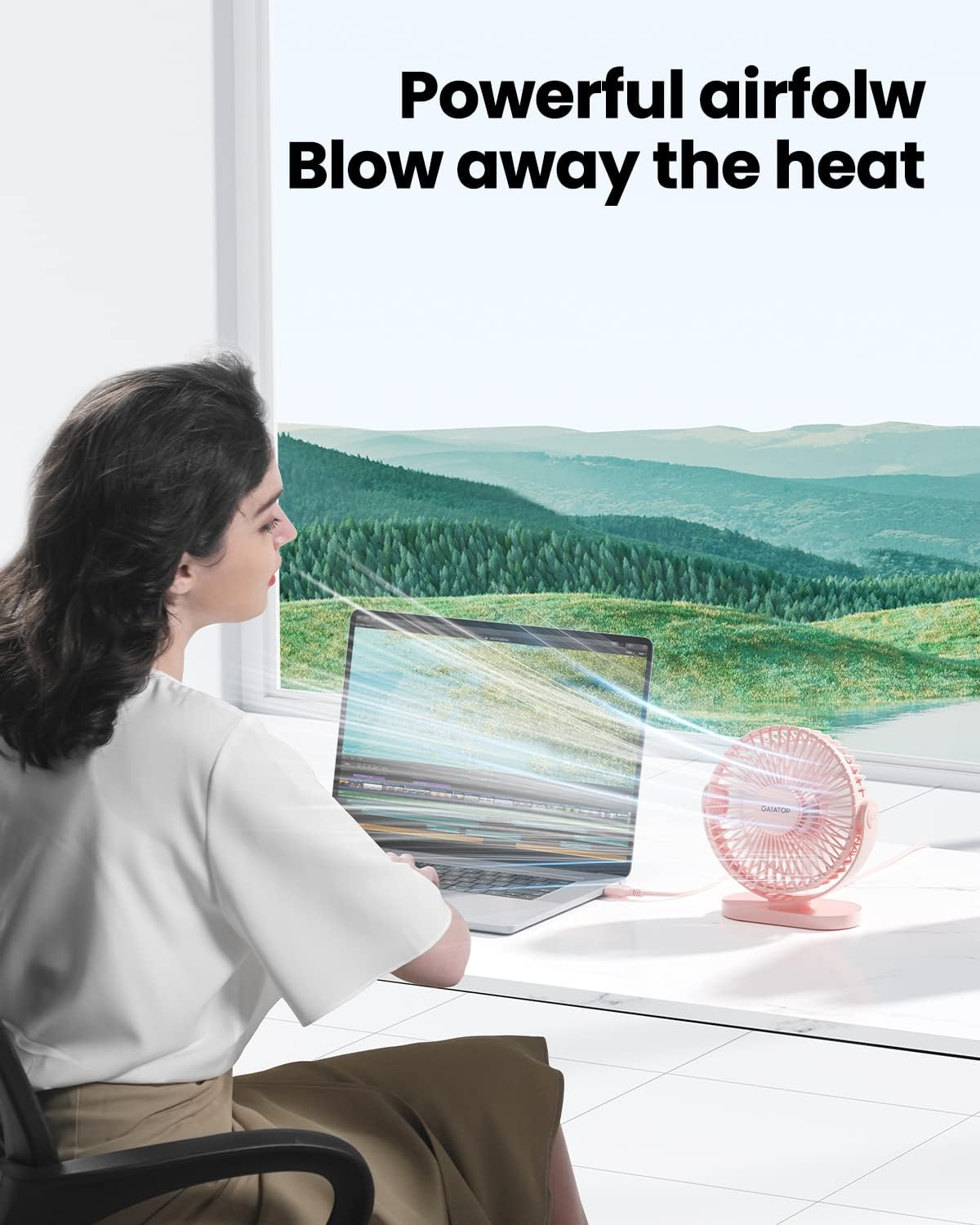 gaiatop USB Tischventilator 14 cm, 3 Geschwindigkeiten, 90° drehbar, mini