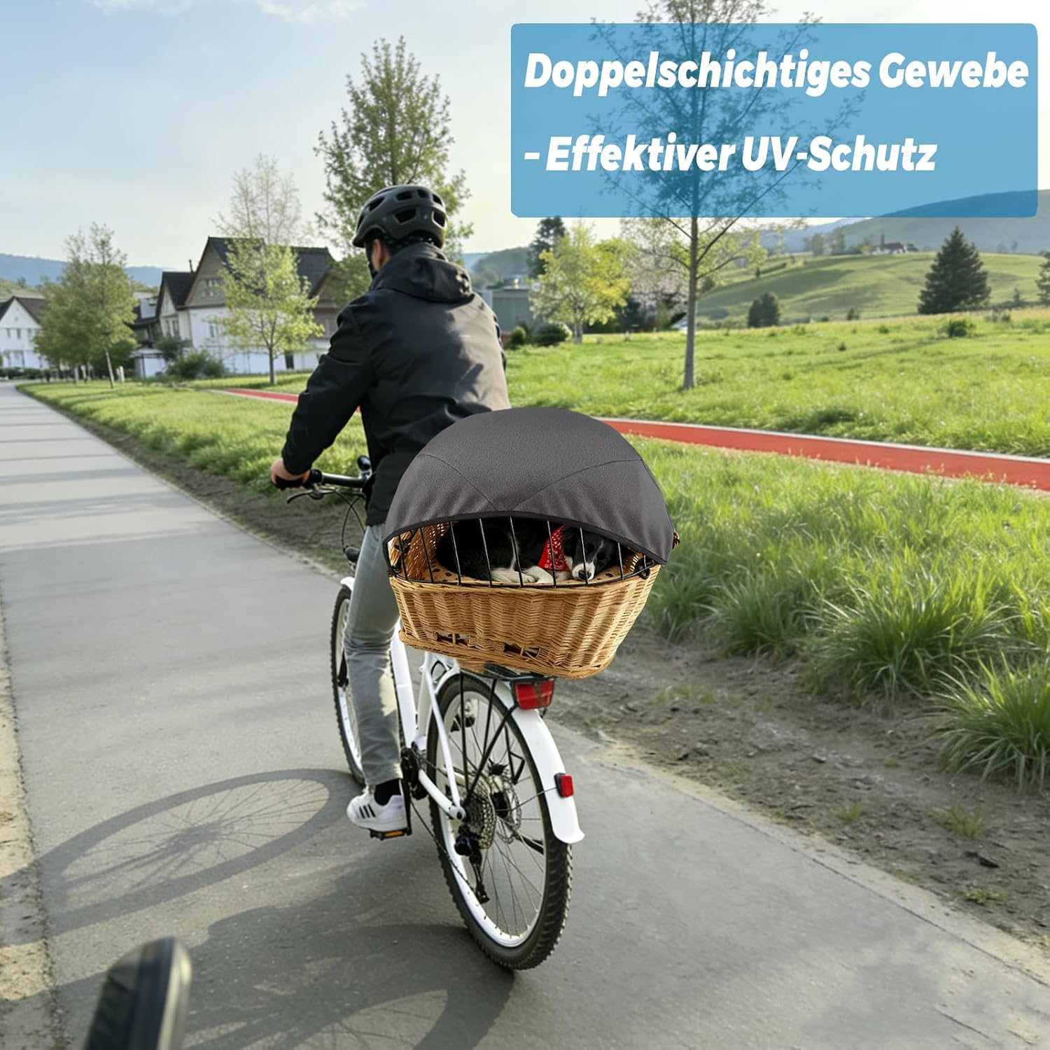 Sonnensegel fuer Fahrradkorb Hunde verstellbar wind- und staubgeschuetzt atmungsak
