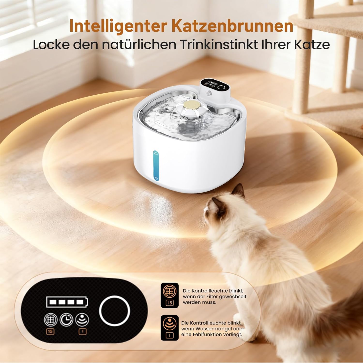 Katzenbrunnen 2,6L mit 4 Filtern 4000mAh Akku leise und batteriebetrieben