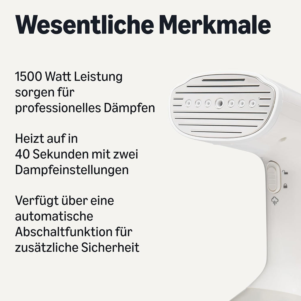 Dampfglaetter 1500 W Handgeraet mit Turbo-Funktion & 2 Aufsaetzen Weiss