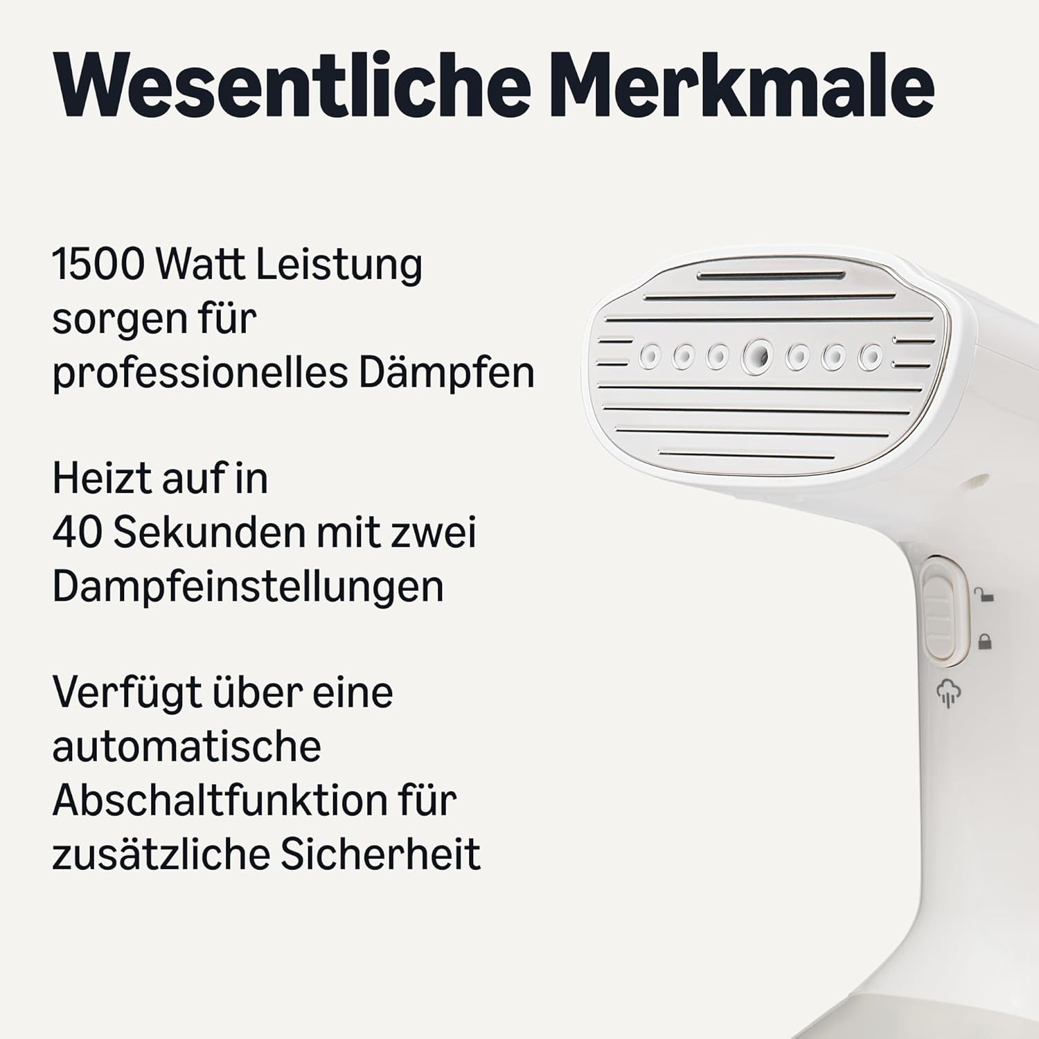 Dampfglaetter 1500 W Handgeraet mit Turbo-Funktion & 2 Aufsaetzen Weiss
