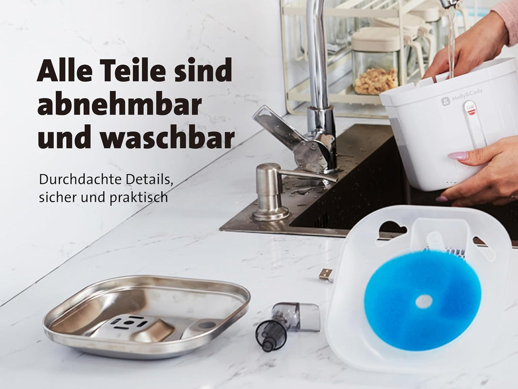 Molly&Cody Trinkbrunnen Spring fuer Katzen und Hunde, Edelstahl, leise Pumpe