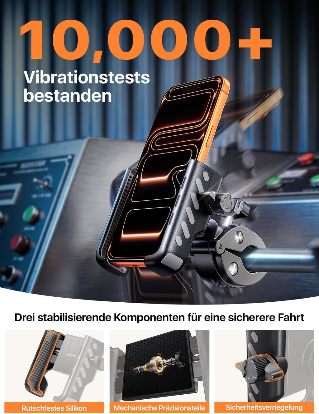 Handyhalterung Motorrad und Fahrrad Metallklemme 360° Lenkerhalter