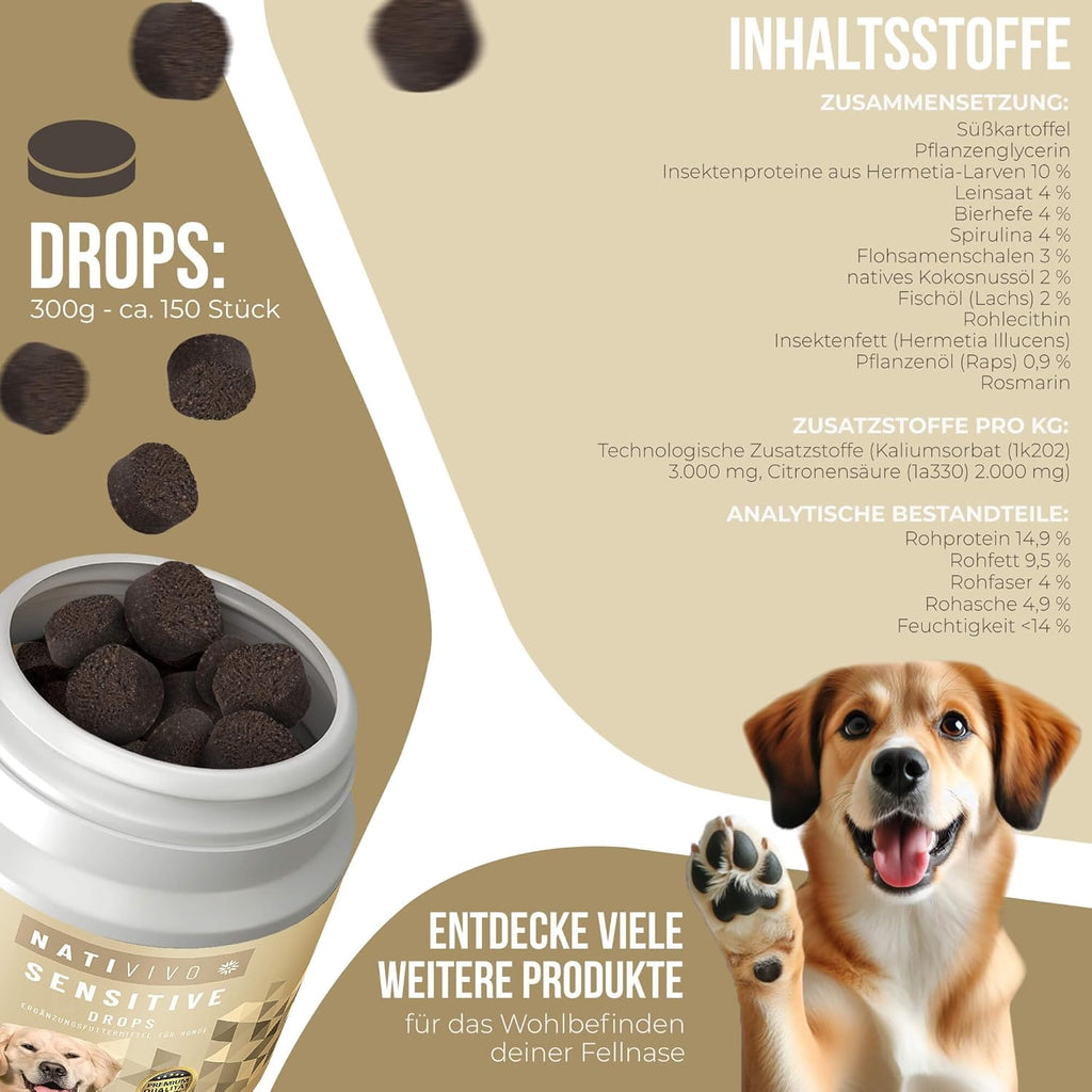 Sensitive Drops Hundeleckerli Insektenprotein getreidefrei Flohsamenschalen 300