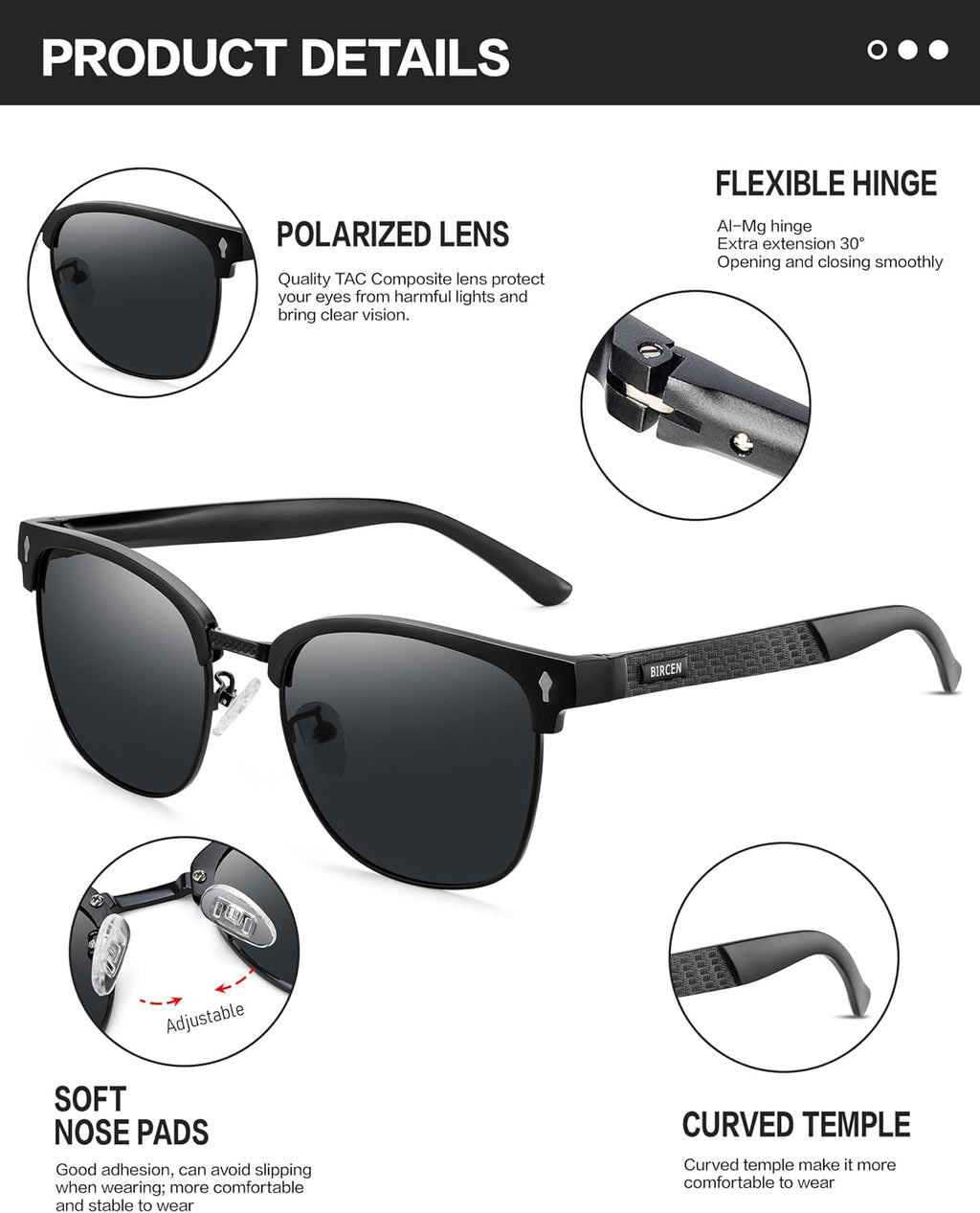 Polarisiert Sonnenbrille Herren UV400 Retro Halbrahmen Fahren Angeln Reisen
