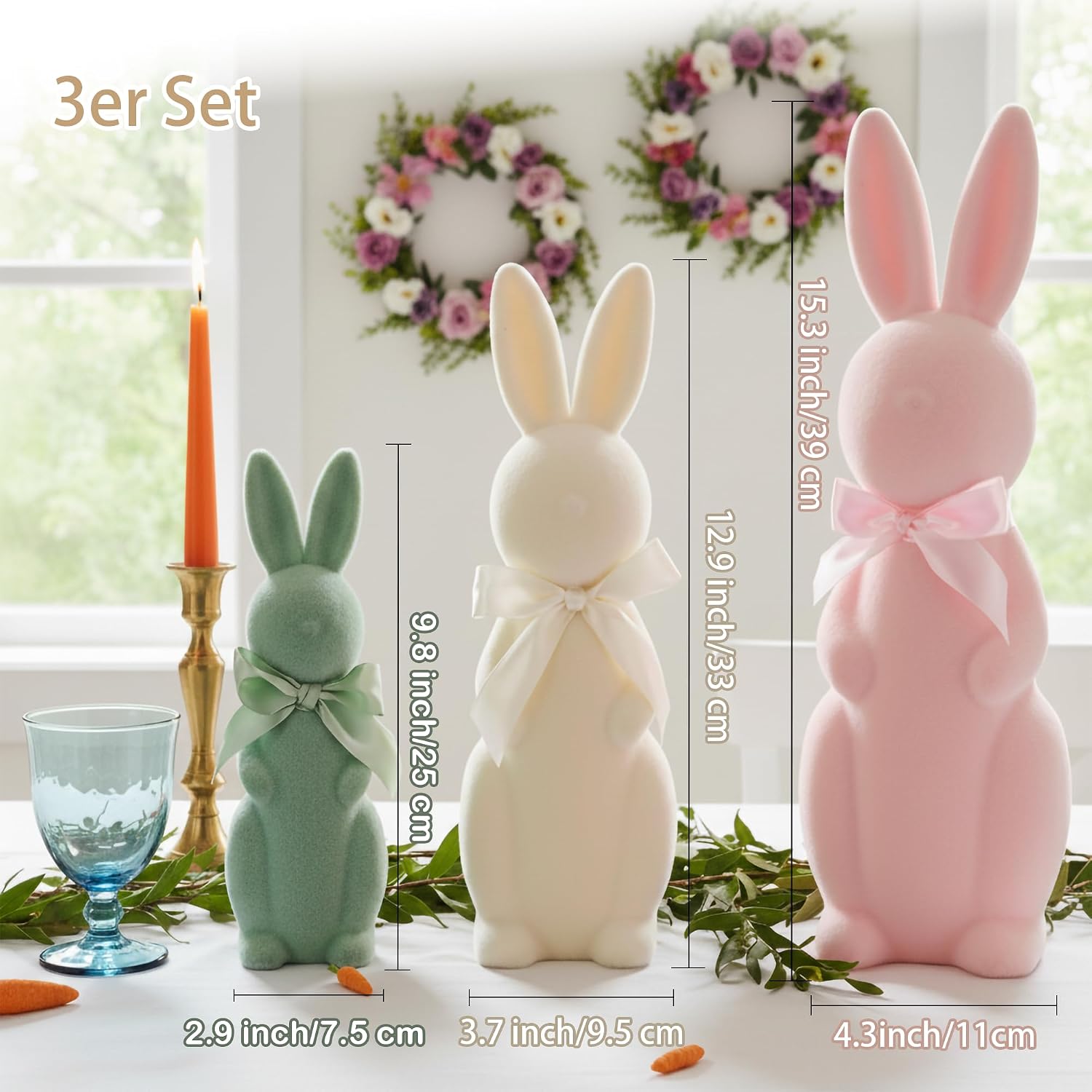 Deko Hasen 3er Set pastell flauschig Tischdeko Osterhase Figuren