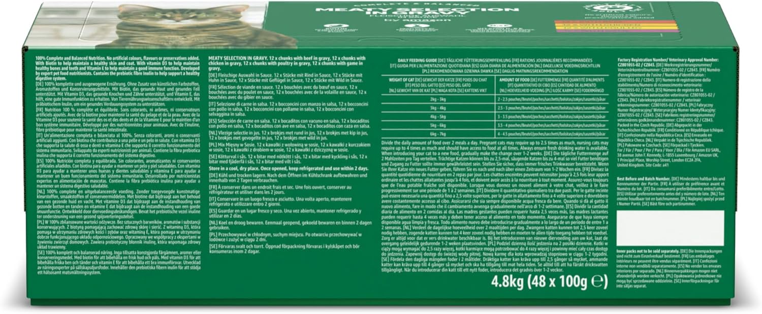 Katzenfutter nass 48x100g Fleisch in Sauce 4,8kg fuer Katzen