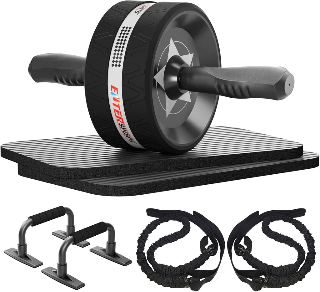 EnterSports Bauchmuskelroller mit zwei Kniematten, Bauchtrainer fuer Zuhause